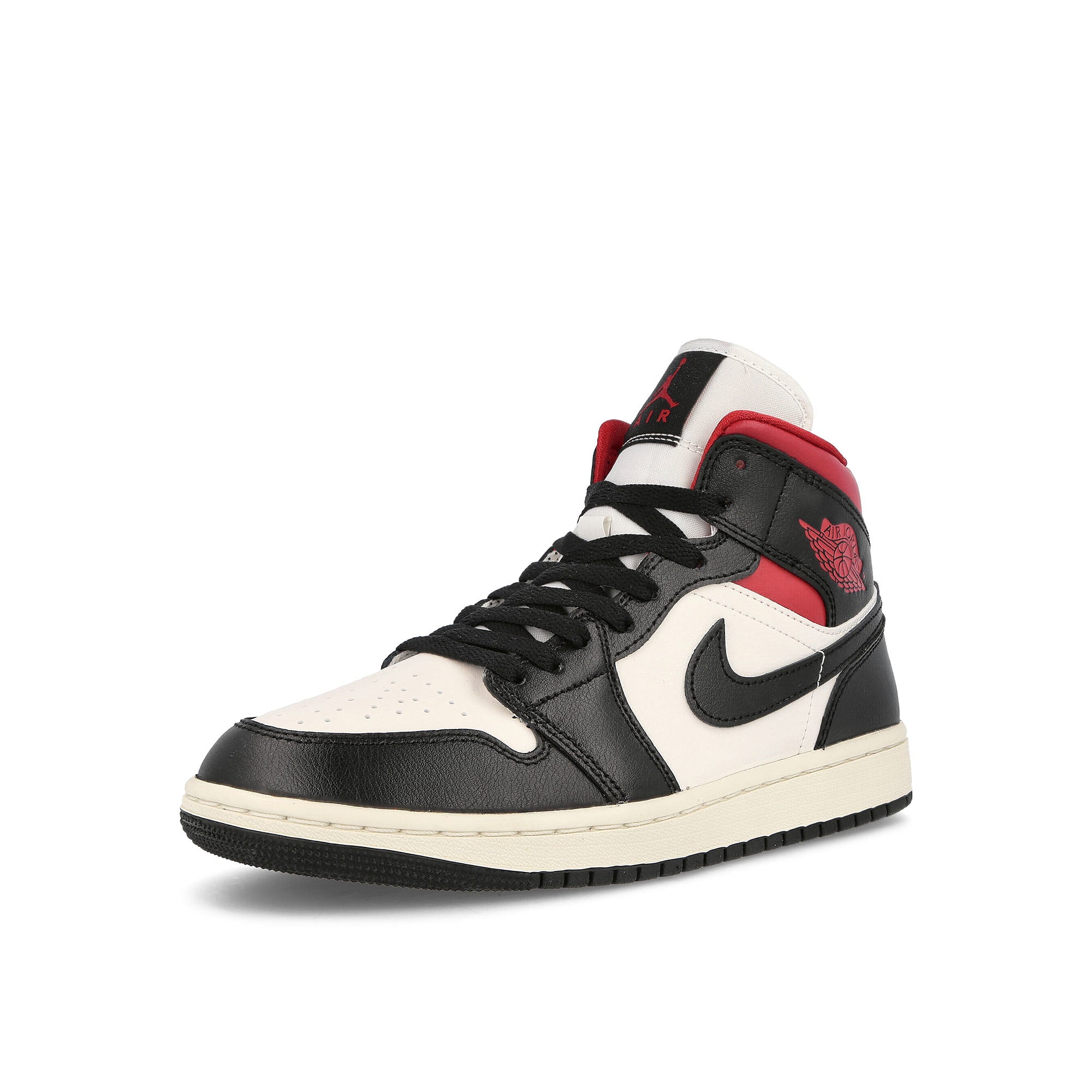 Jordan Wmns Air Jordan 1 Mid Black / Gym Red - Sail Sneakers Close Up | Overkill