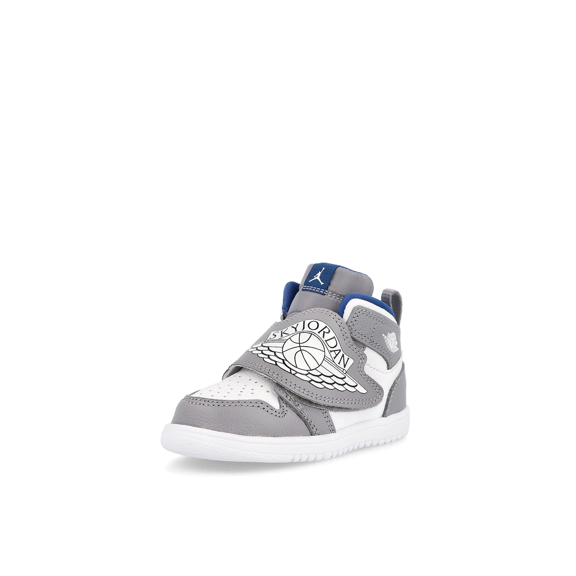 Jordan Sky Jordan 1 TD Cement Grey / White - True Blue Sneakers Close Up | Overkill