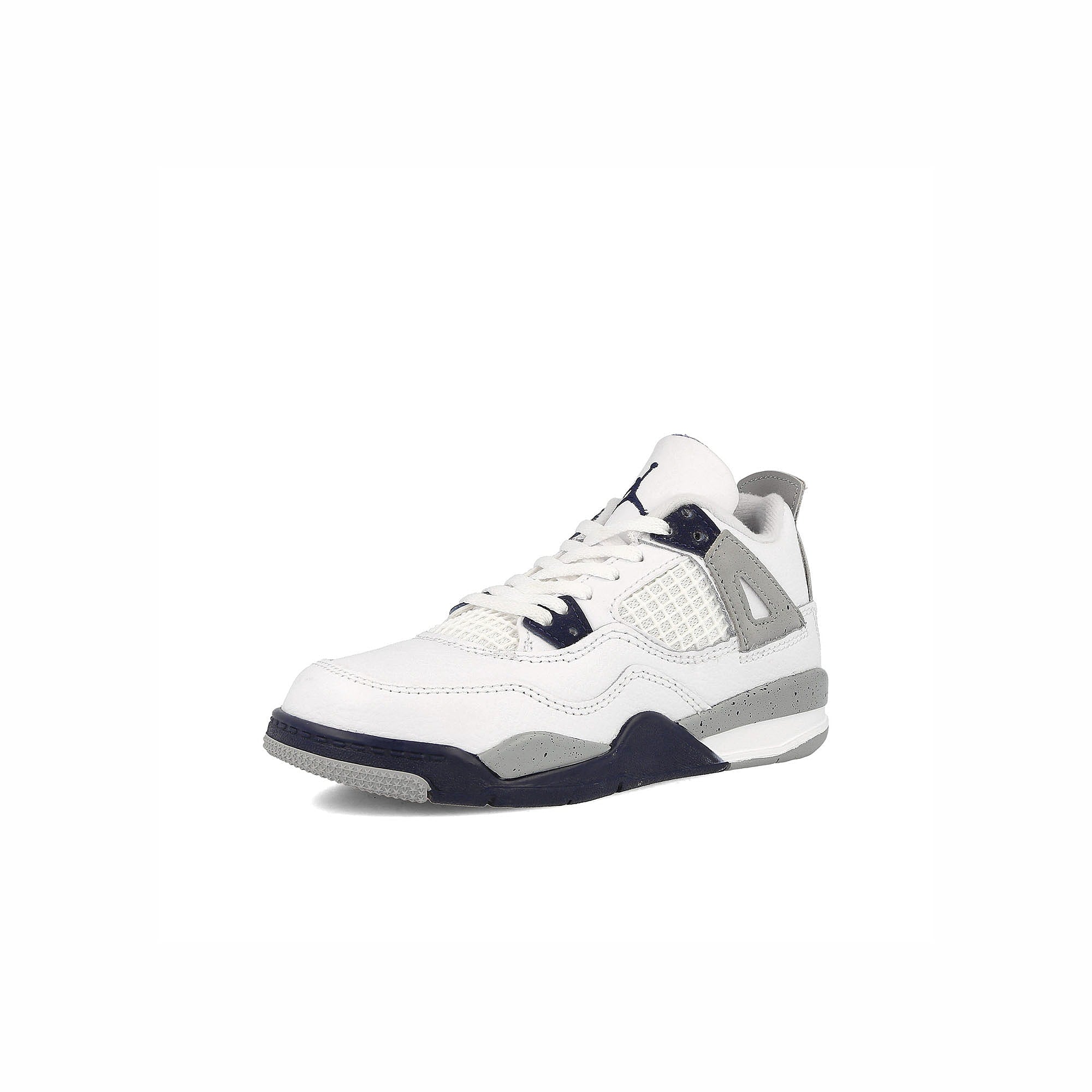 Jordan Air Jordan 4 Retro PS White / Midnight Navy - Light Smoke Grey Mid Top Sneakers Close Up | Overkill
