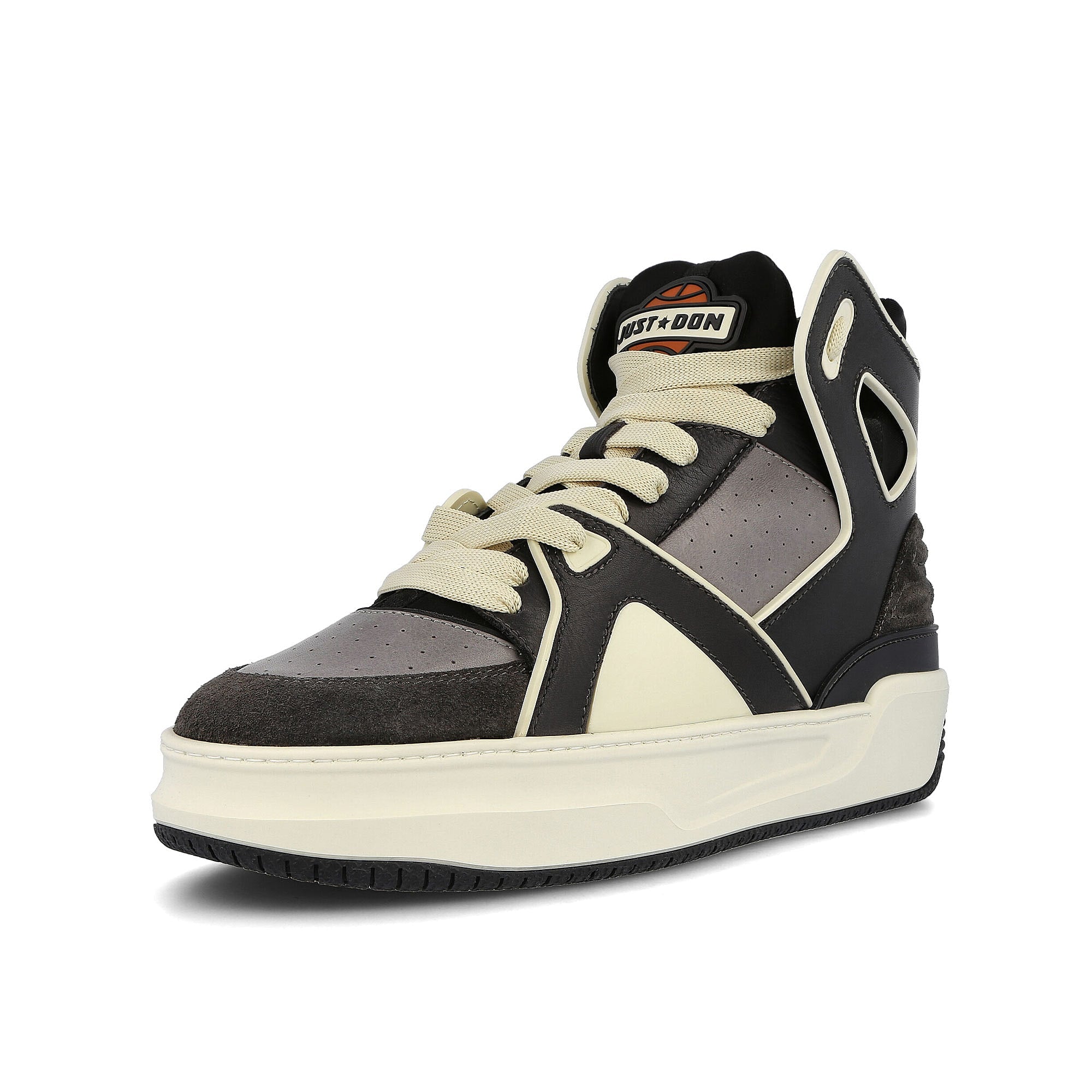 Just Don basketball courtside hi Black-Cream Sneakers Close Up | Overkill