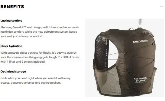 Salomon Active Skin 8 Running Vest For PNS Black Coffee / Delicioso Vests Detail view 2 | Overkill