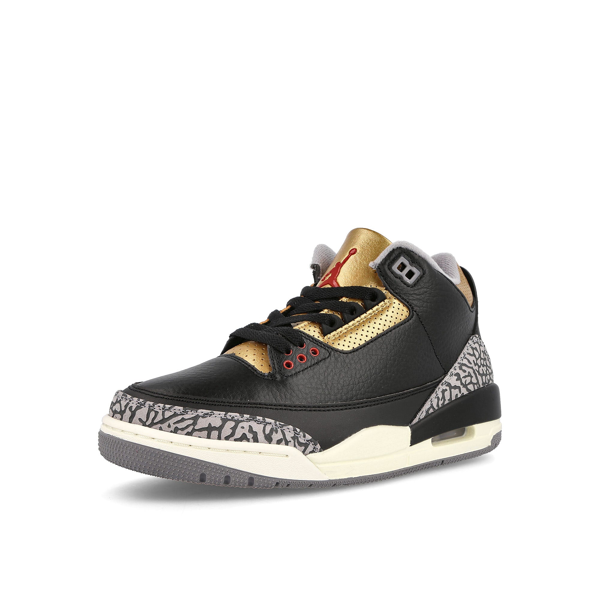 Jordan Wmns Air Jordan 3 Retro Black-Fire Red-Metallic Gold - Cement Grey Sneakers Close Up | Overkill