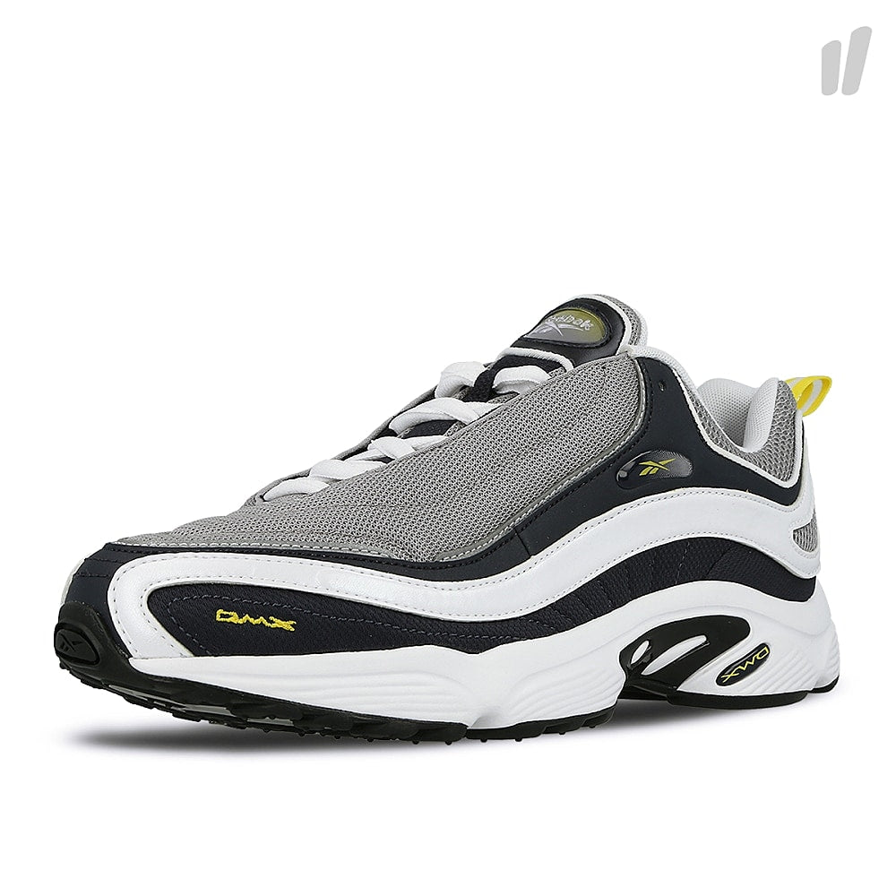 Reebok daytona dmx OG - White-Night Navy-MGH Solid Grey-Yellow-Black Low Top Sneakers Close Up | Overkill