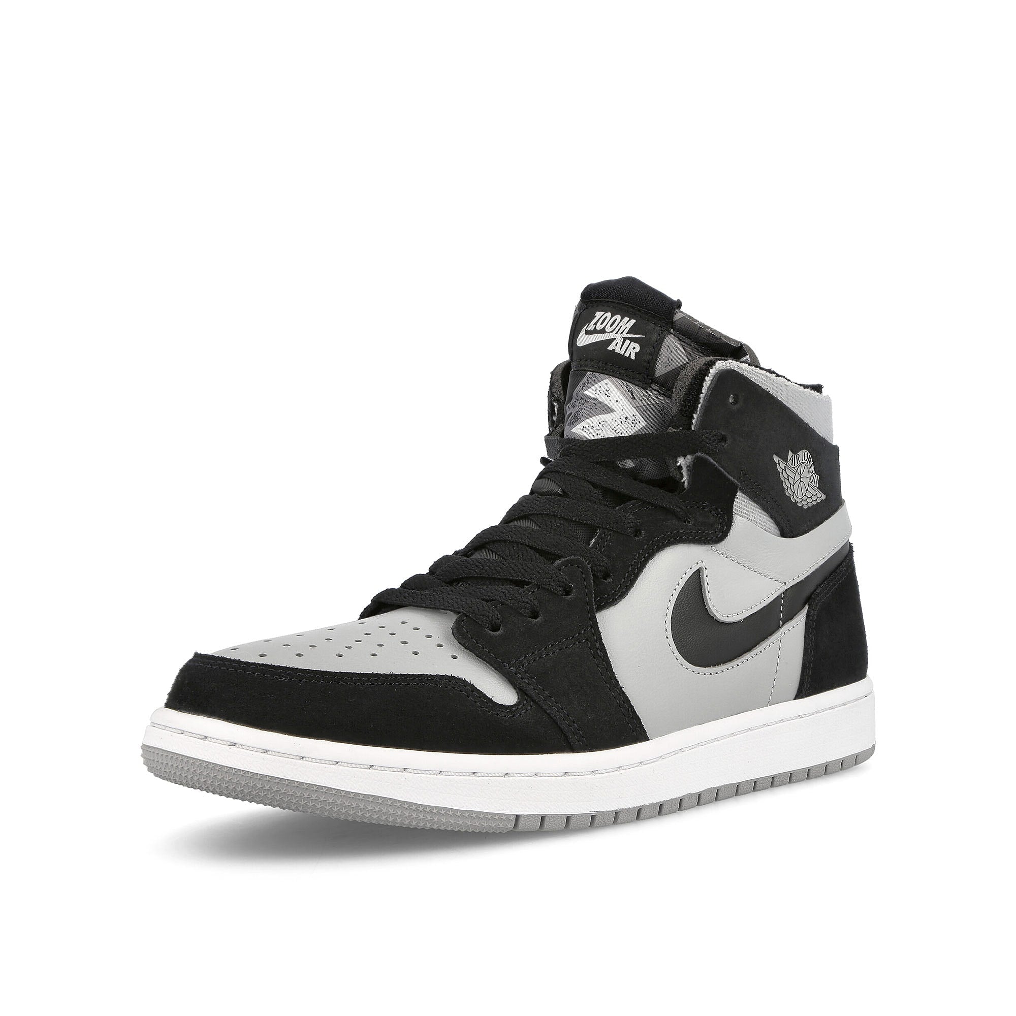 Jordan Air Jordan 1 Zoom Air Comfort Black-White - Light Smoke Grey High Top Sneakers Close Up | Overkill
