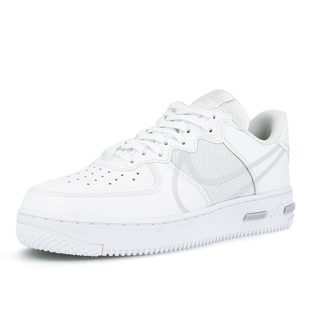 Nike air force 1 react White-Pure Platinum Low Top Sneakers Close Up | Overkill