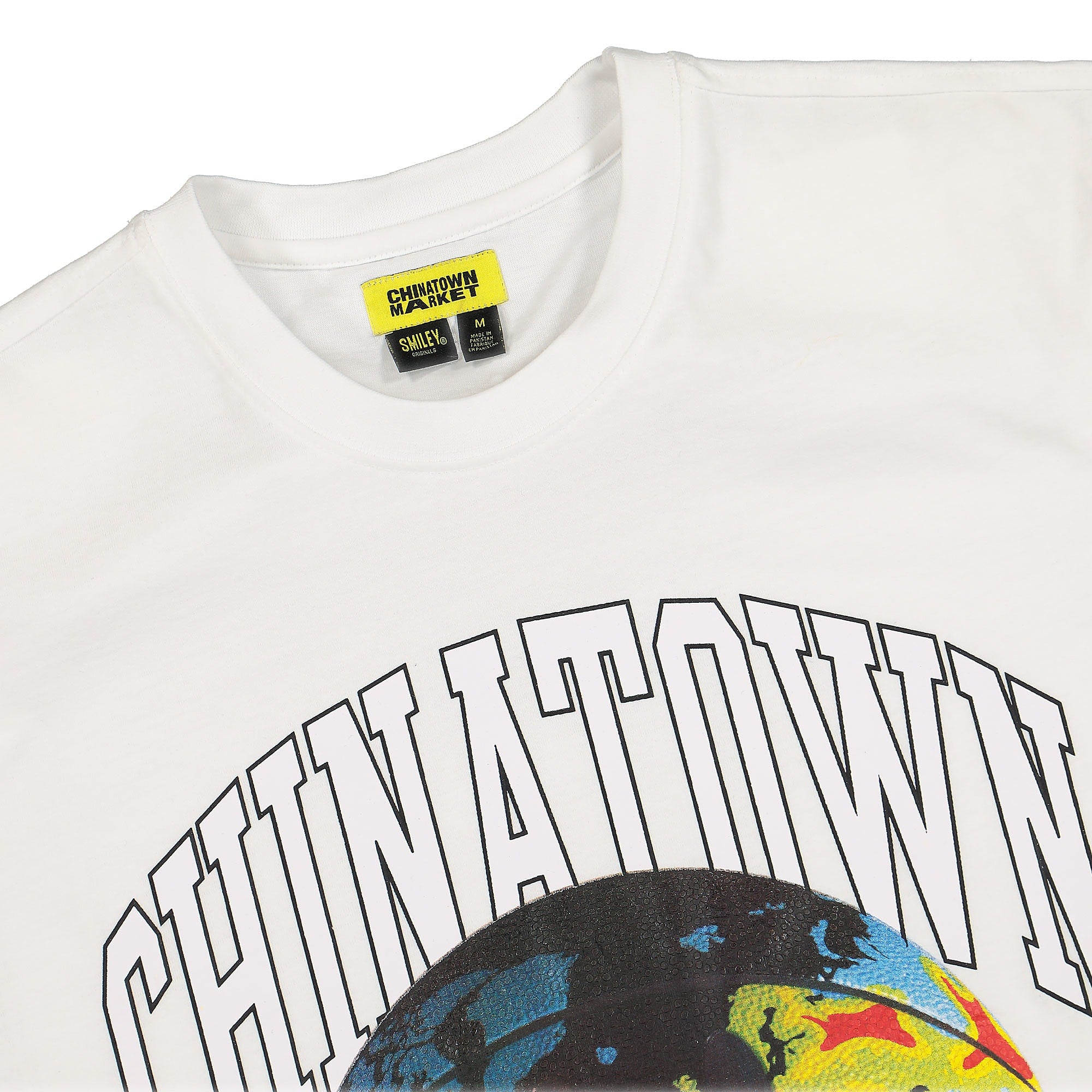Chinatown Market Smiley Global Citizen BBall Tee White T-Shirts Close-up | Overkill