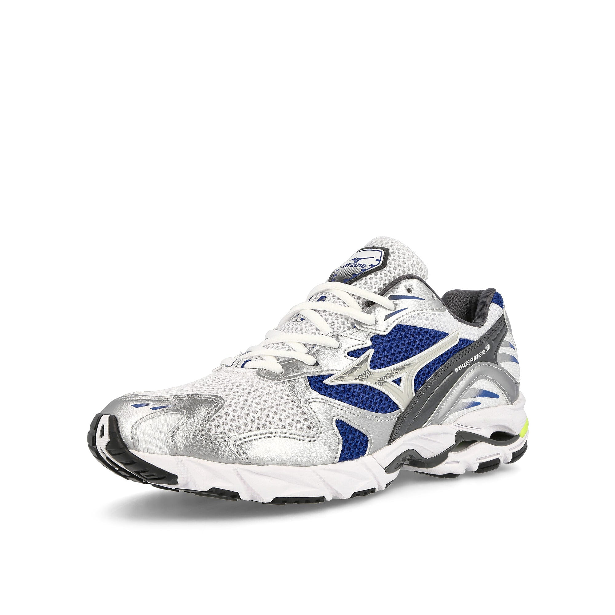 Mizuno Wave Rider 10 White / Silver / Surf The Web Low Top Sneakers Close Up | Overkill
