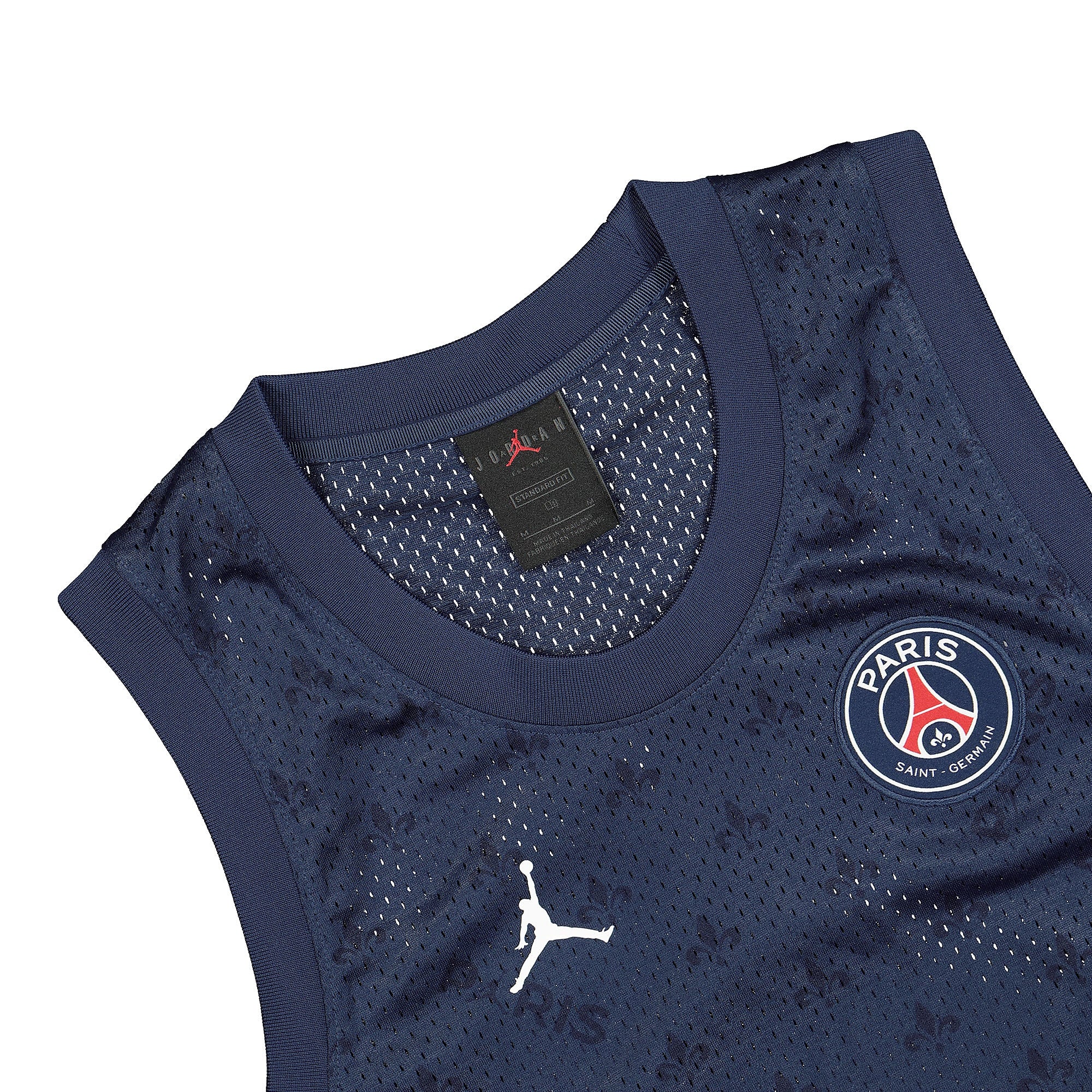 Jordan Paris Saint Germain x Air Jordan Mesh Jersey Midnight Navy / White T-Shirts Close-up | Overkill