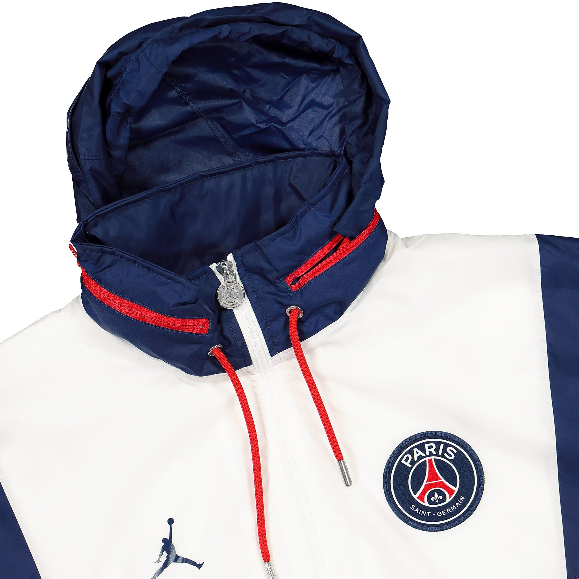 Jordan Paris Saint Germain x Air Jordan Nylon Hooded Jacket White / Midnight Navy Jackets Close-up | Overkill