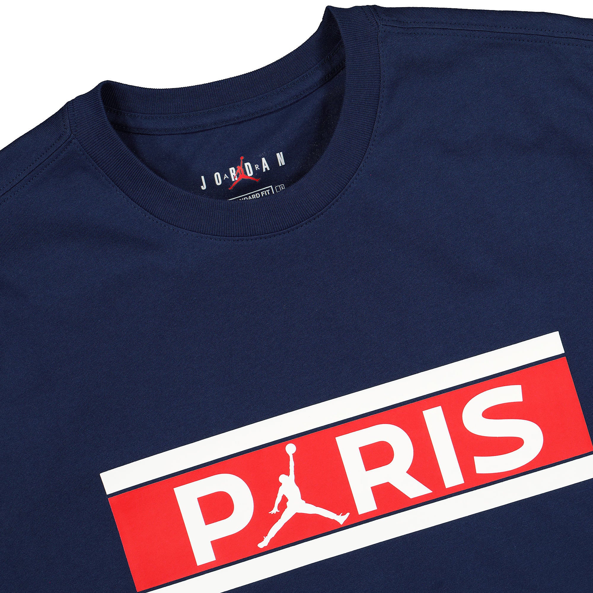 Jordan Paris Saint Germain x Air Jordan Wordmark Tee Midnight Navy T-Shirts Close-up | Overkill