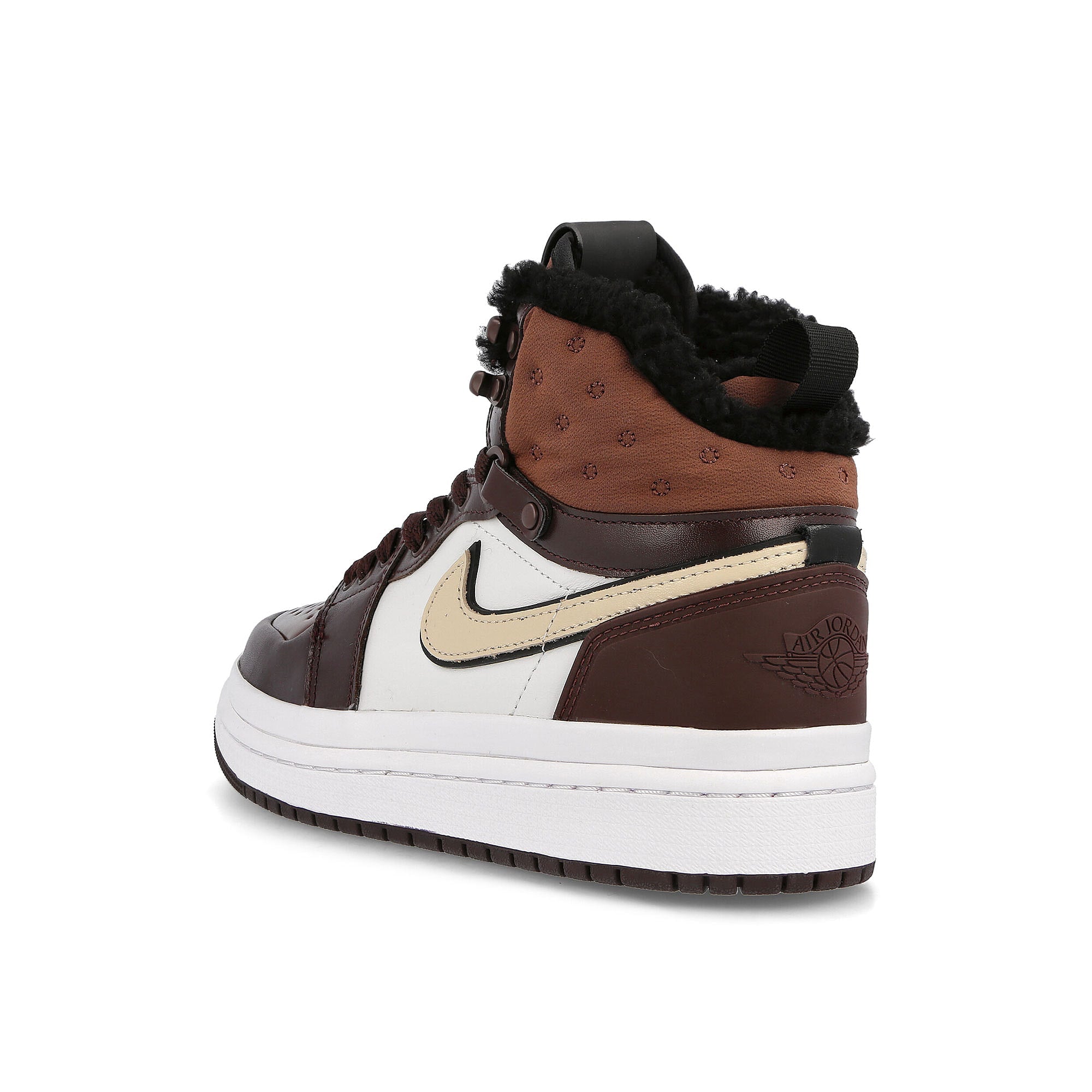 Jordan Wmns Air Jordan 1 Acclimate Brown Basalt / Oatmeal - Light Chocolate - Black Close-up | Overkill