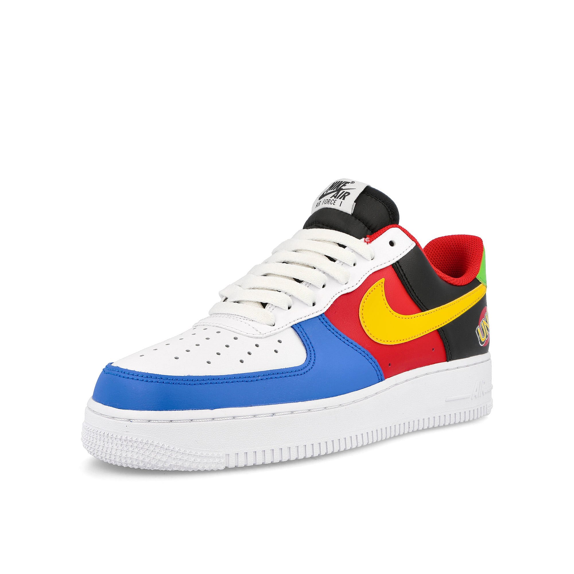 Nike UNO x Nike Air Force 1 07 LX White-Yellow Zest - University Red Sneakers Close Up | Overkill
