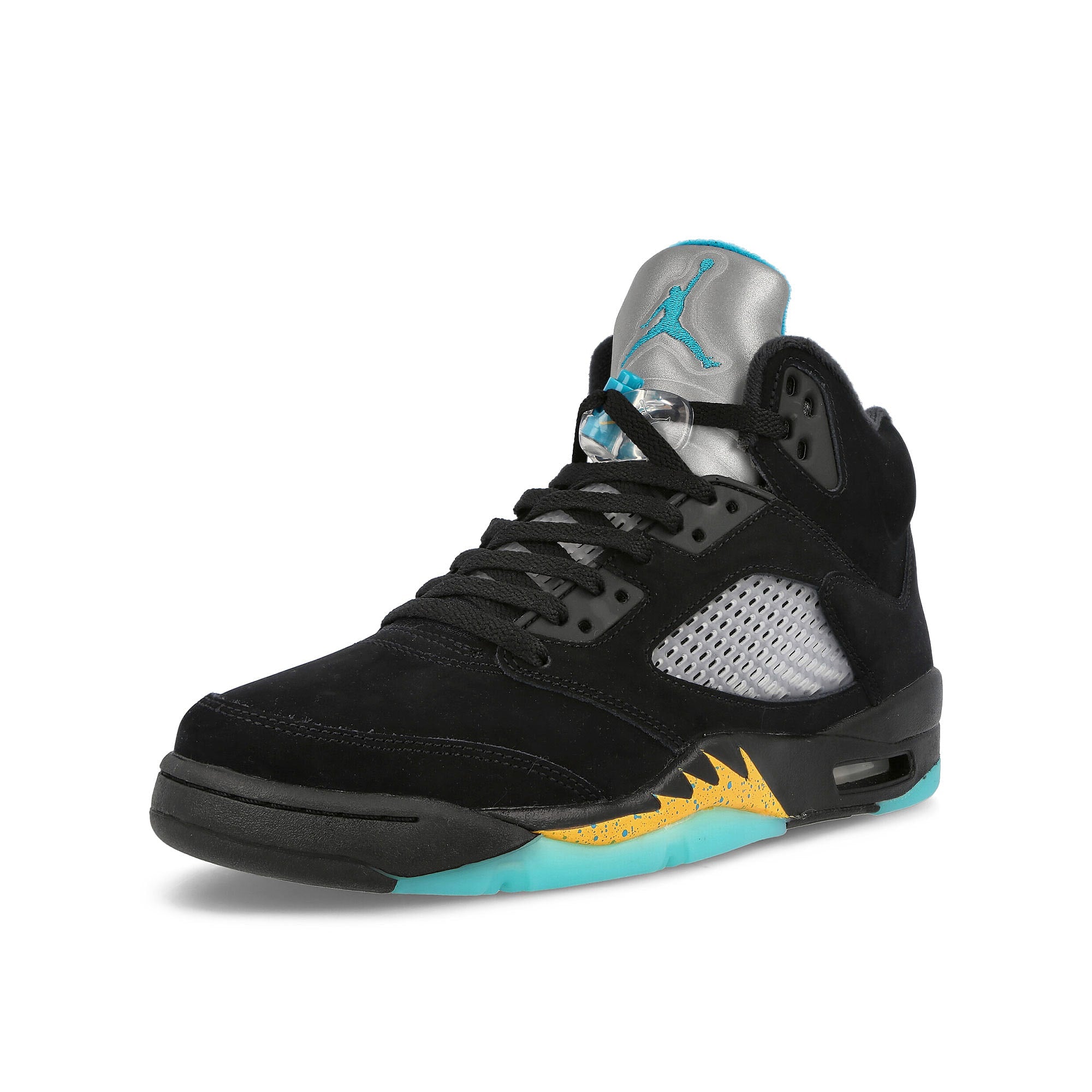 Jordan Air Jordan 5 Retro Black / Aqautone - Taxi High Top Sneakers Close Up | Overkill