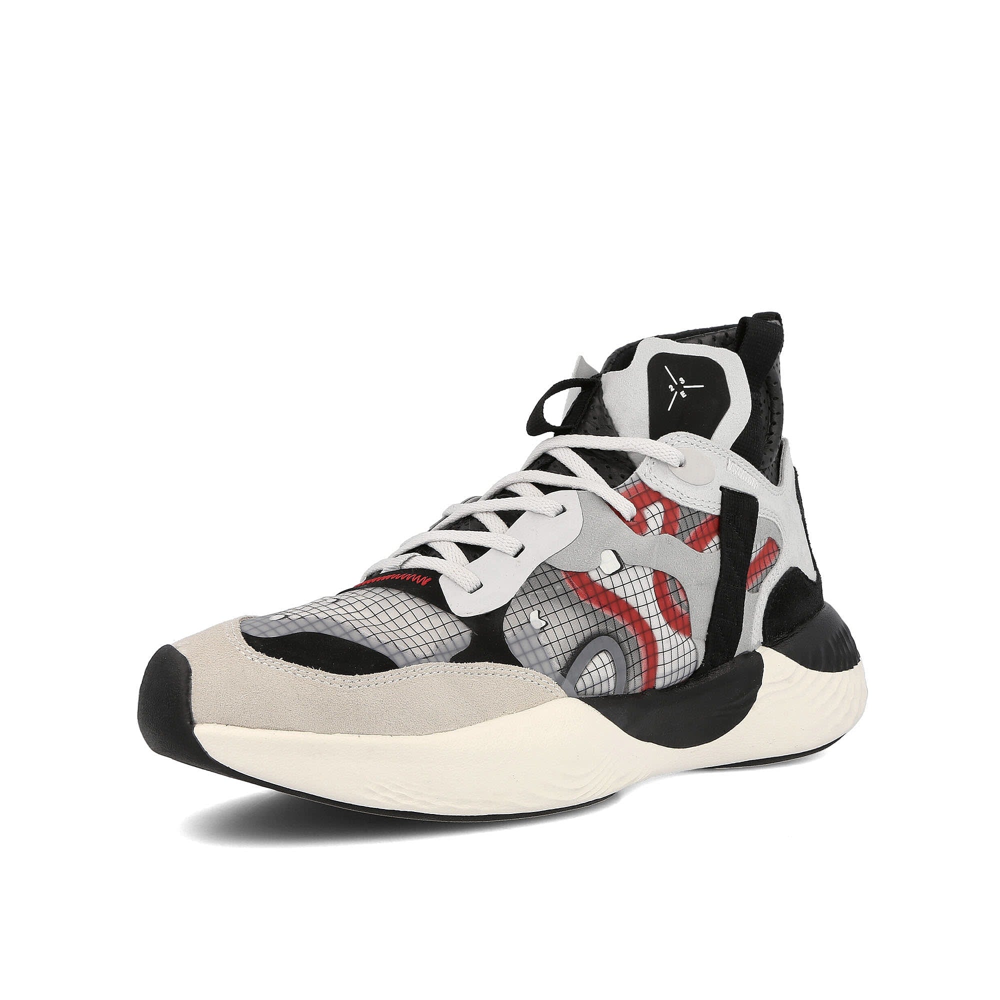 Jordan Air Jordan Delta 3 SP Sail / Black - University Red - Grey Haze High Top Sneakers Close Up | Overkill