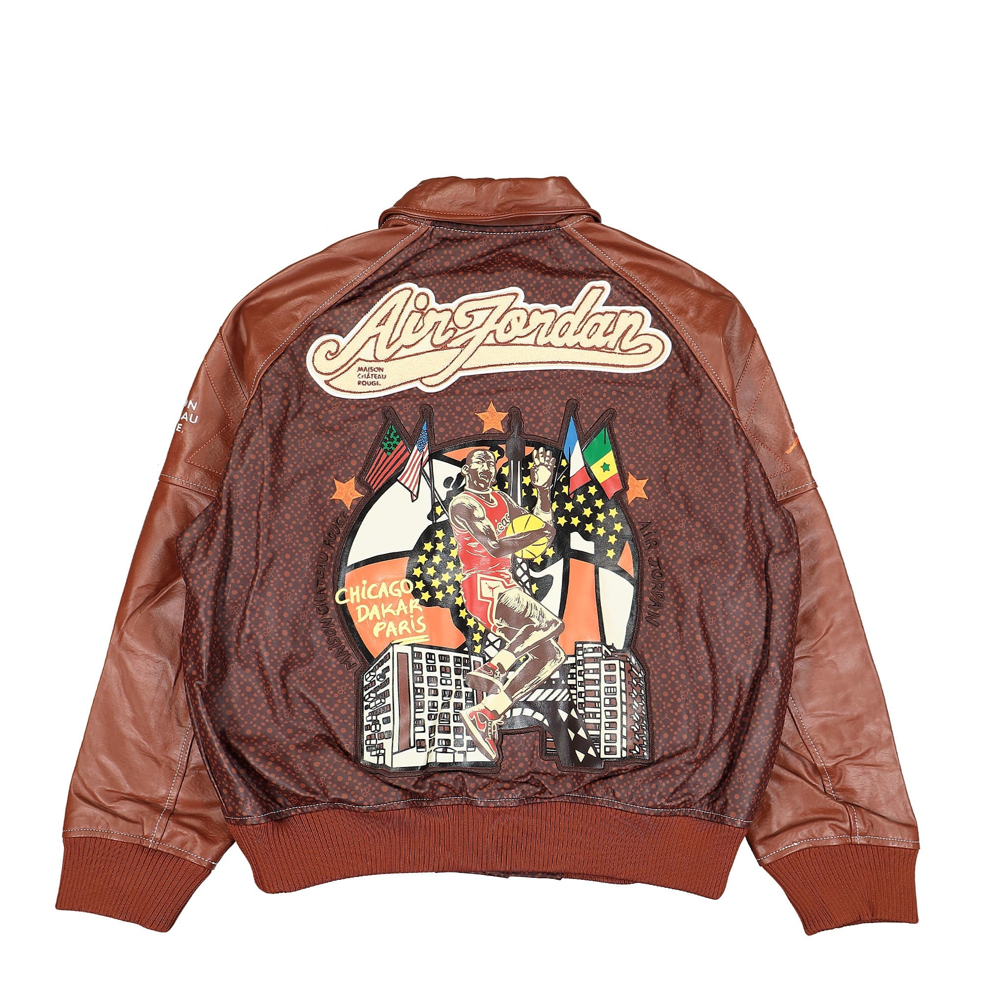 Jordan Maison Chateau Rouge x Air Jordan Flight Jacket Brown Basal Jackets Close-up | Overkill