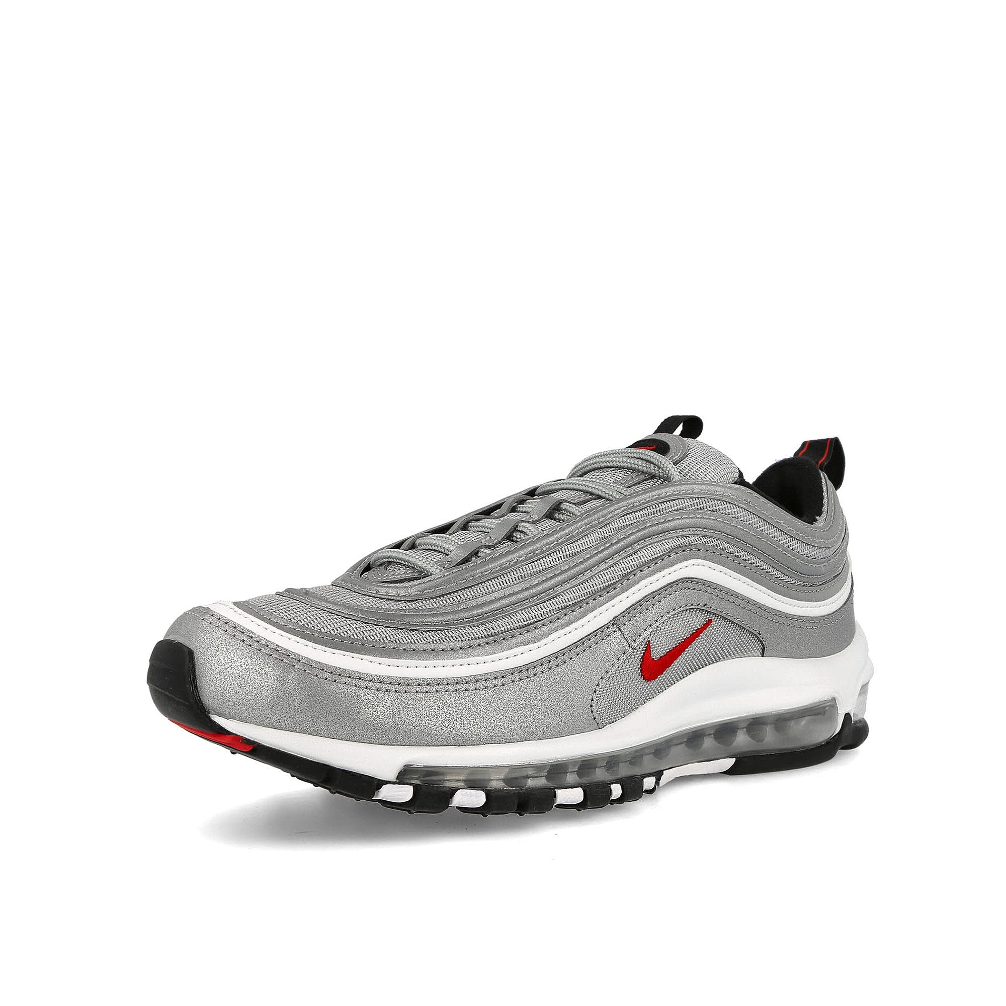 Nike Air Max 97 OG Metallic Silver-University Red - Black Low Top Sneakers Close Up | Overkill