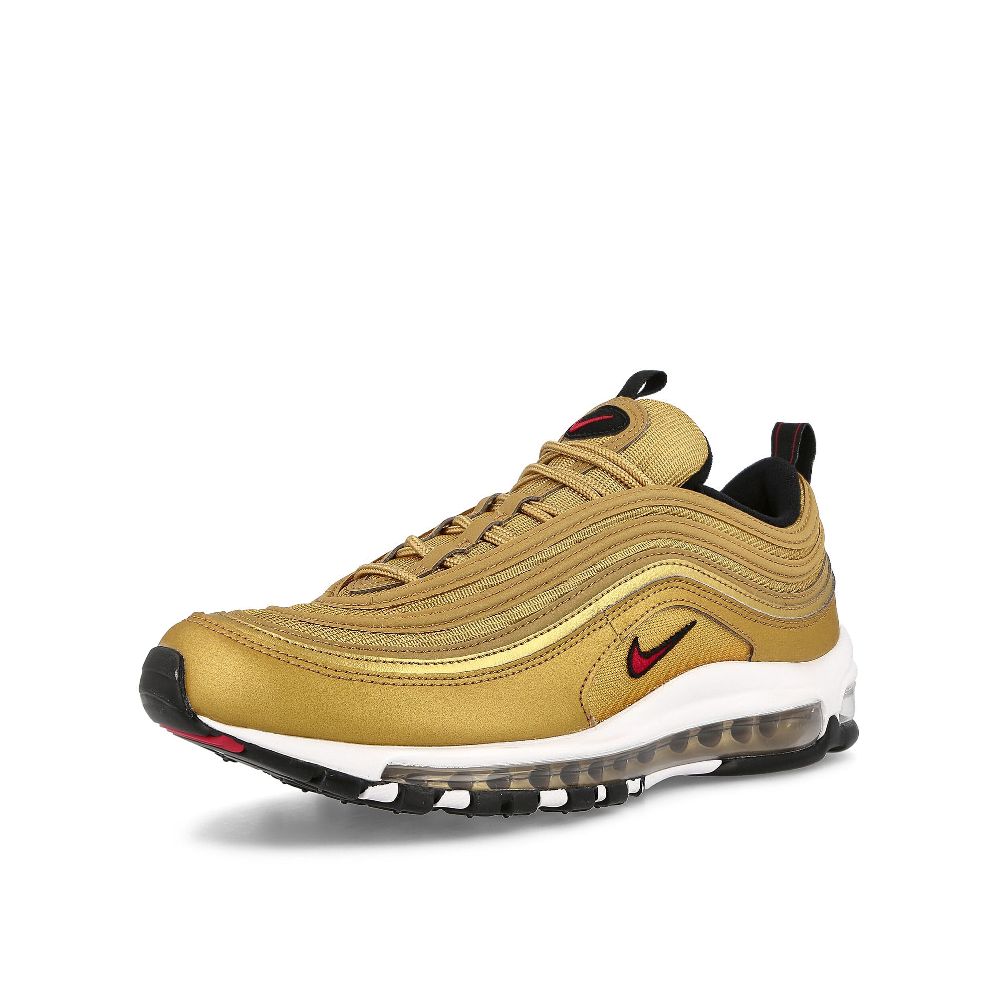 Nike Air Max 97 OG Metallic Gold-Varsity Red - Black - White Low Top Sneakers Close Up | Overkill