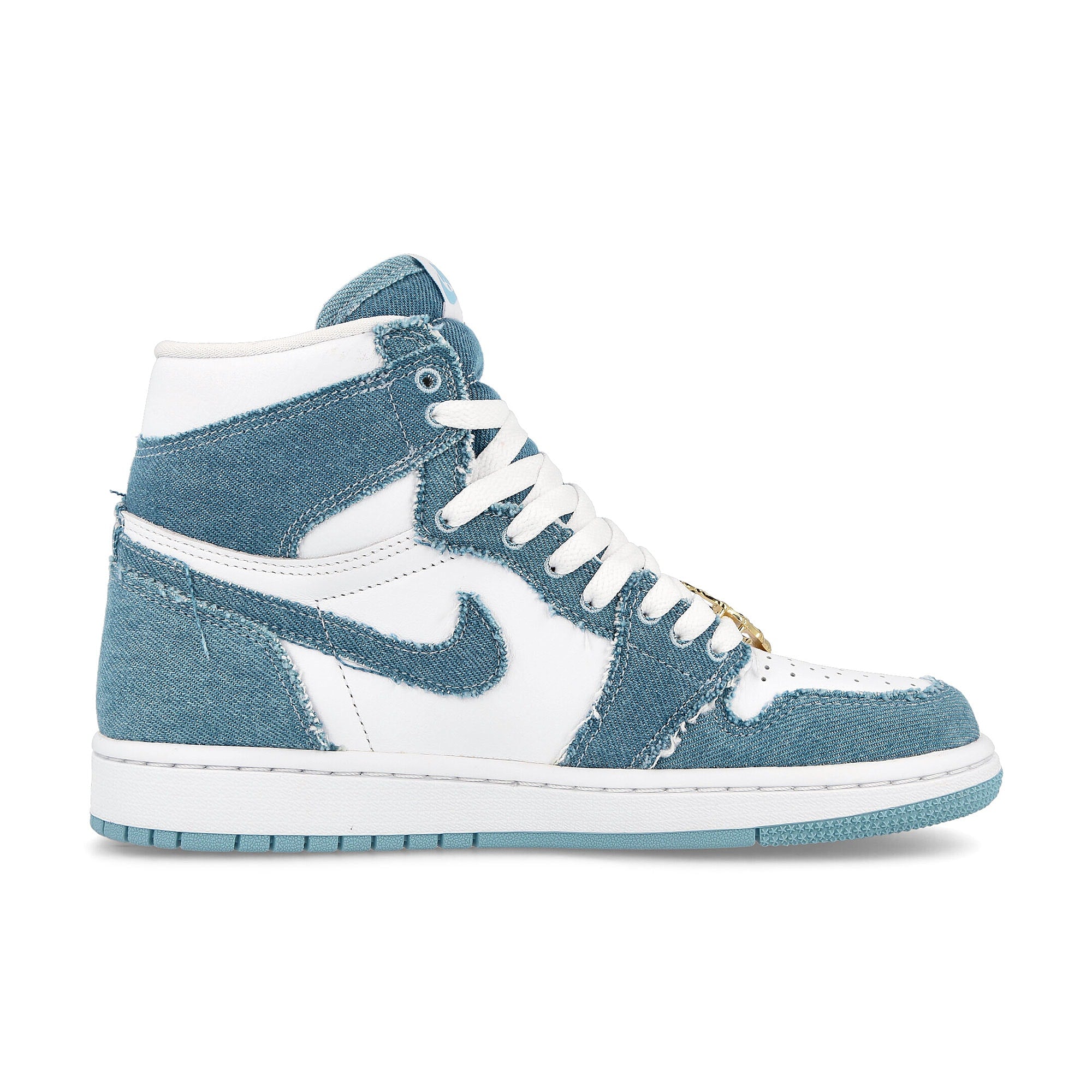 Jordan Wmns Air Jordan 1 Retro Hi OG Denim White / Boarder Blue - Metallic Gold High Top Sneakers Silhouette | Overkill