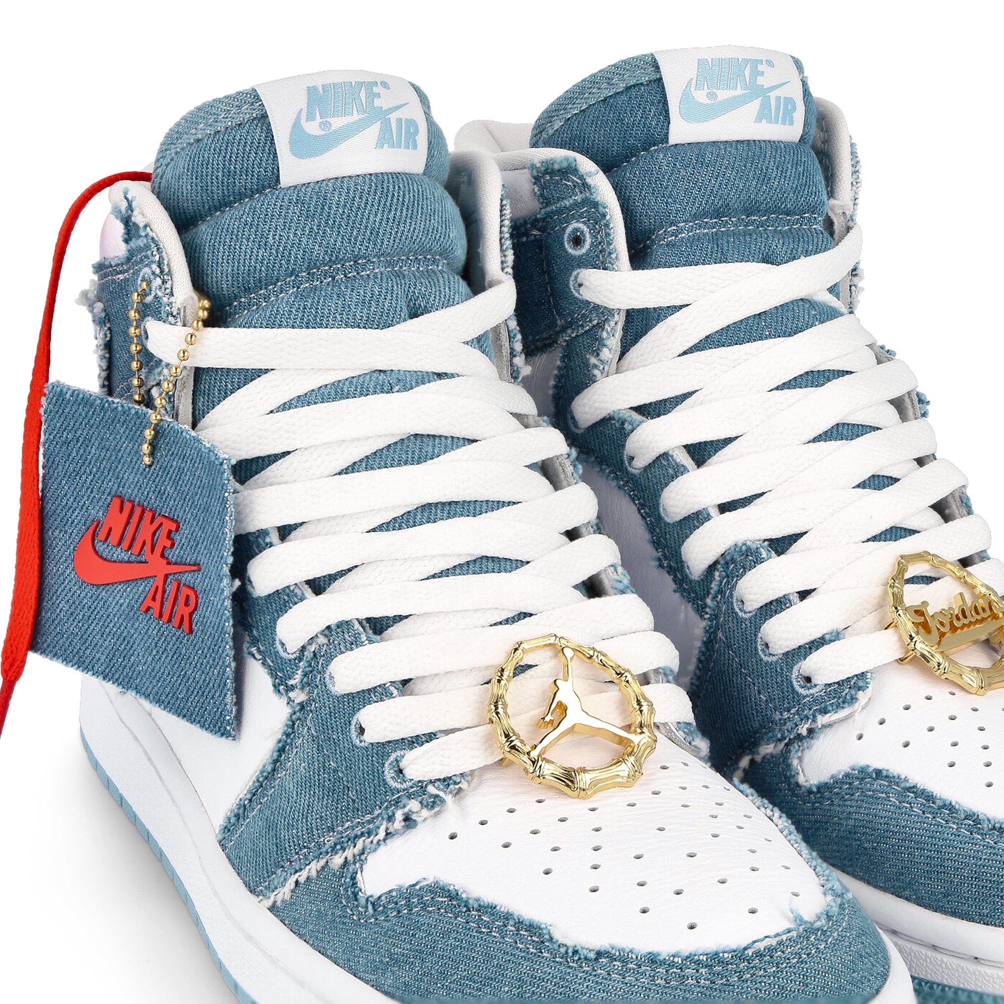 Jordan Wmns Air Jordan 1 Retro Hi OG Denim White / Boarder Blue - Metallic Gold High Top Sneakers Detailfoto | Overkill