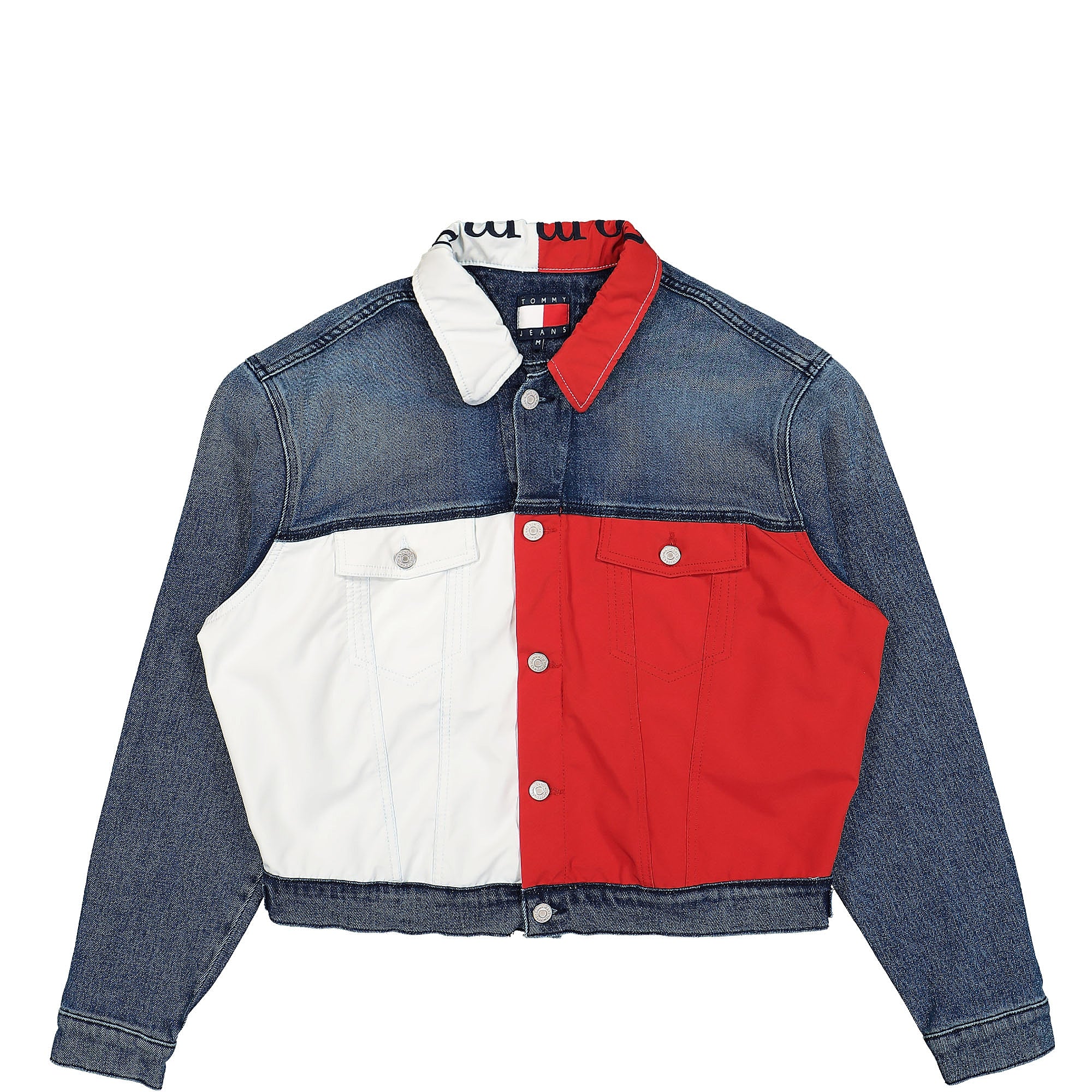 Tommy Jeans TJCU Crop Flag Trucker Jacket Indigo Denim Stone Washed Jackets DM0DM152831A5 | Overkill