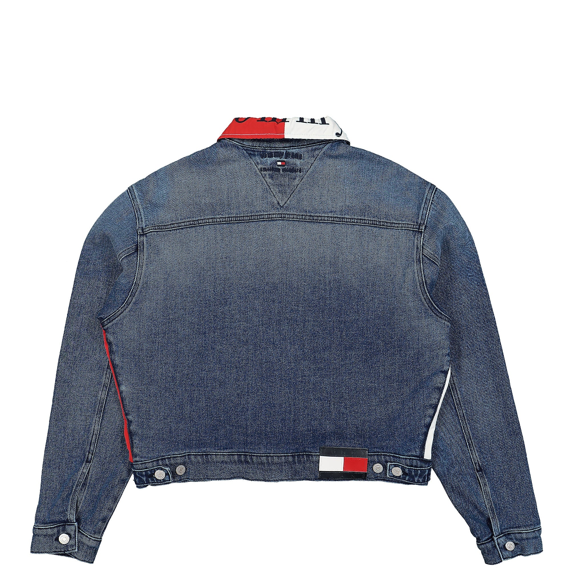 Tommy Jeans TJCU Crop Flag Trucker Jacket Indigo Denim Stone Washed Jackets Material | Overkill