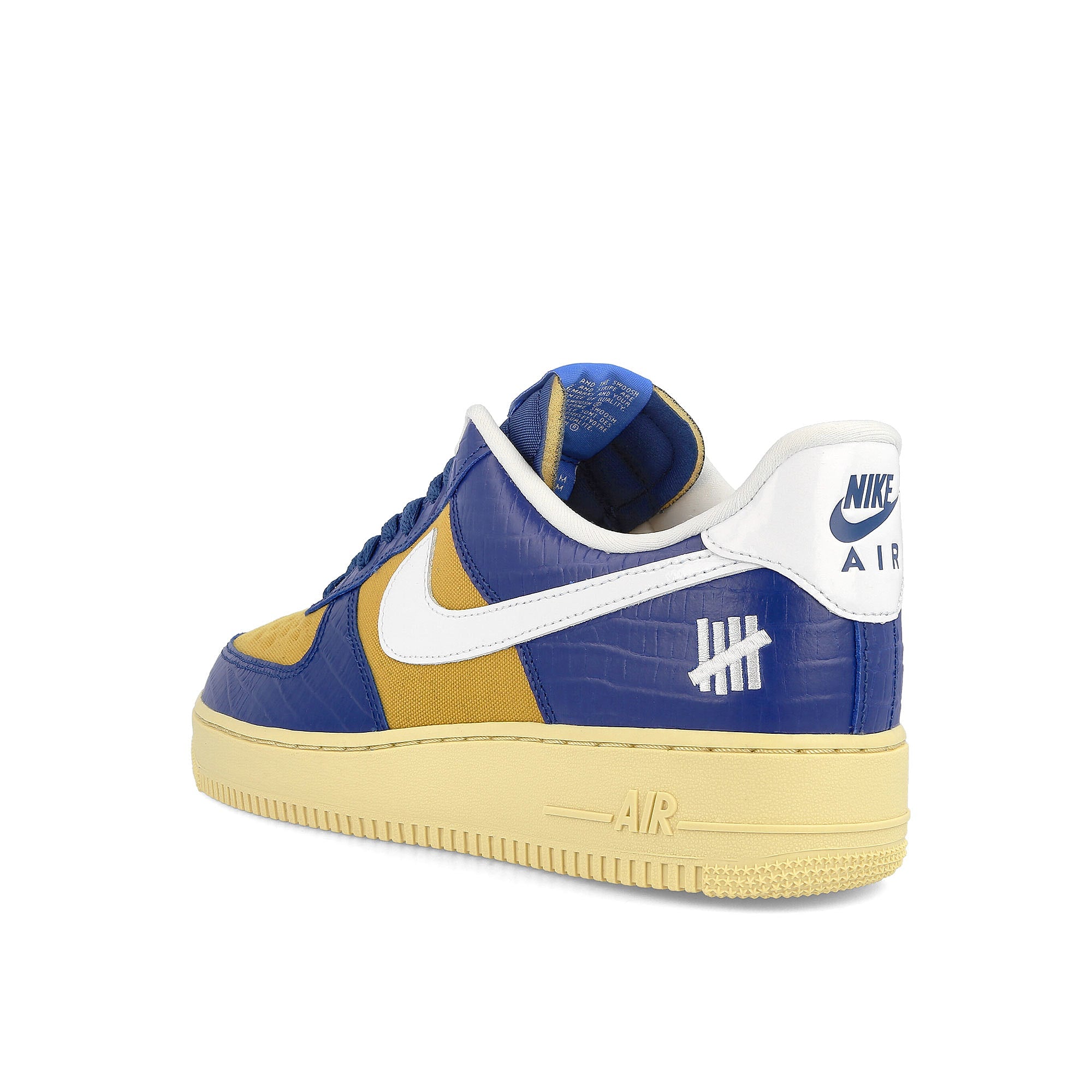 Nike Undefeated x Nike Air Force 1 Low SP Court Blue / White - Goldtone - Lemon Drop Close-up | Overkill