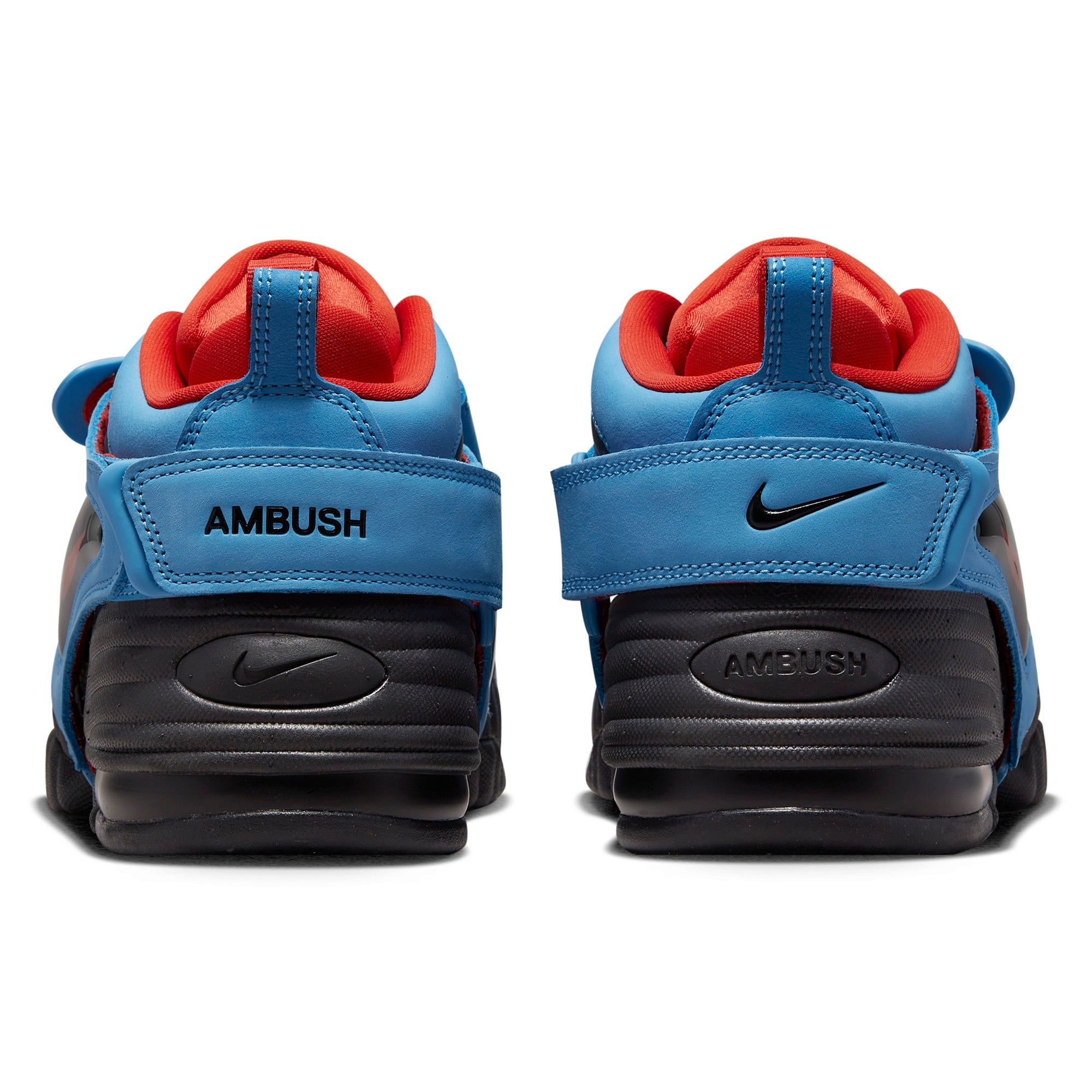 Nike Ambush x Nike Air Adjust Force University Blue-Black - Habanero Red Low Top Sneakers Close Up | Overkill