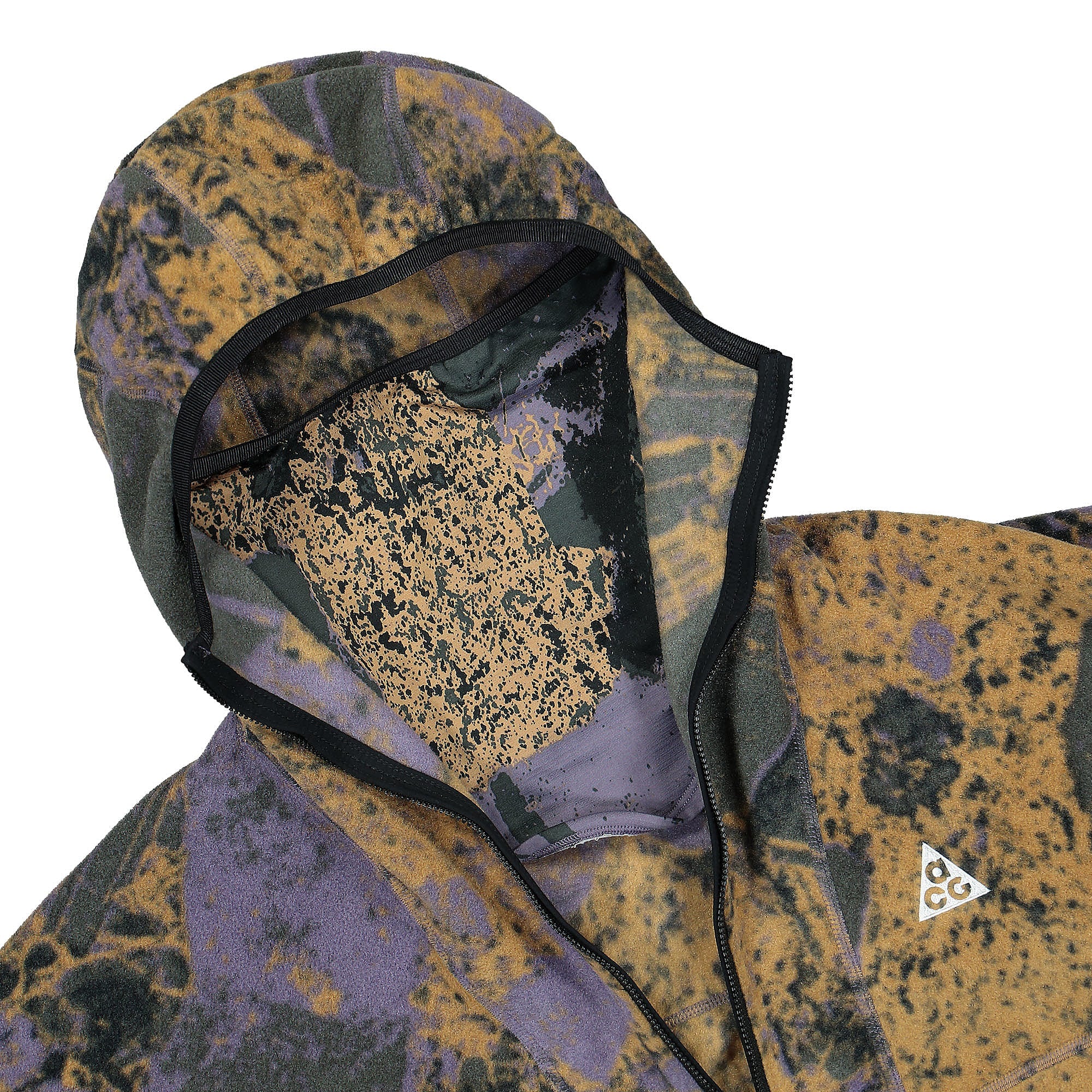 Nike NRG ACG Therma-Fit Wolf Tree Full Zip AOP Hoodie Canyon Purple / Black / White Hoodies Close-up | Overkill