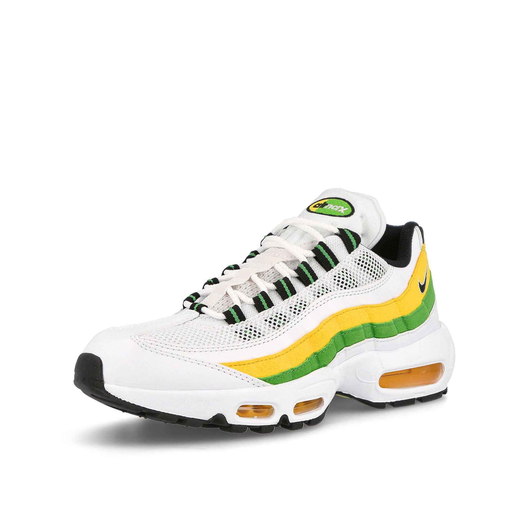 Nike air max 95 essential White / Black - Green Apple - Tour Yellow Low Top Sneakers Close Up | Overkill