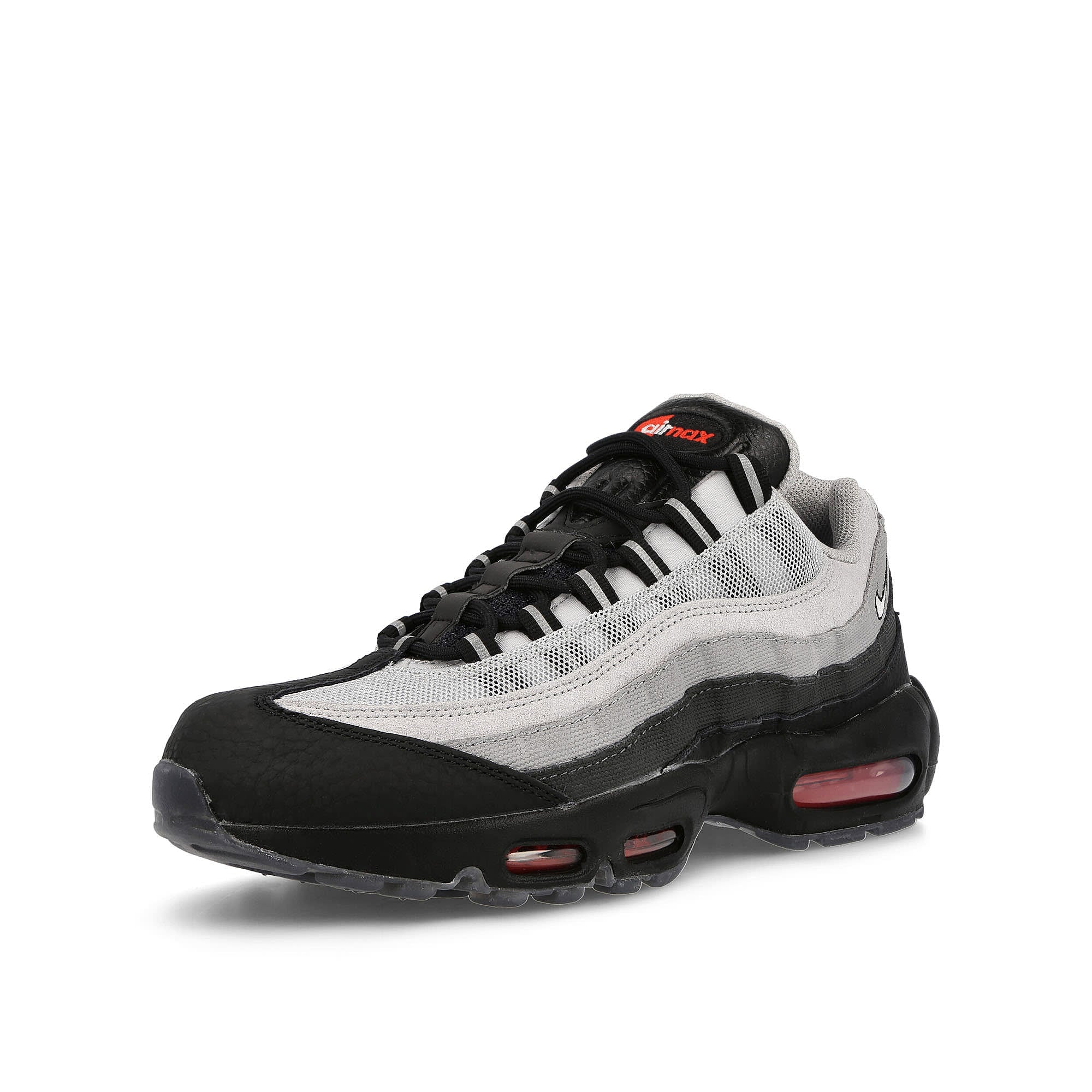 Nike Air Max 95 Premium Black / White - Pure Platinum - Light Smoke Grey Sneakers Close Up | Overkill