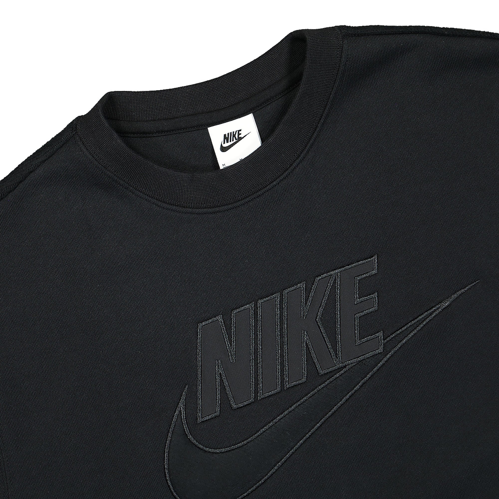 Nike Club Fleece French Terry Crew Black Sweatshirts Close-up | Overkill