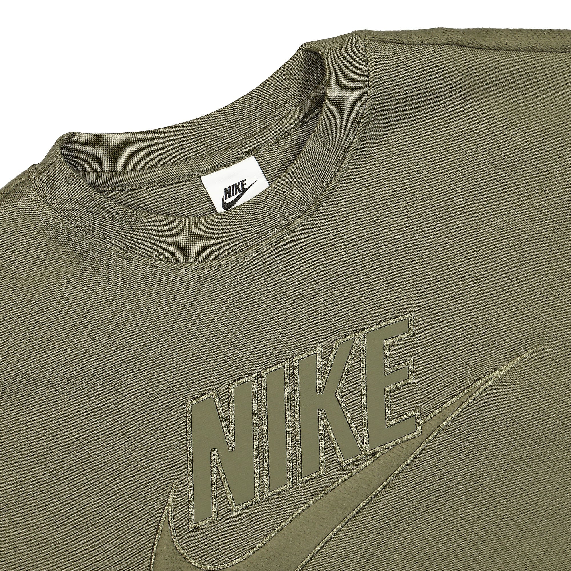 Nike Club Fleece French Terry Crew Medium Olive Sweatshirts Close-up | Overkill