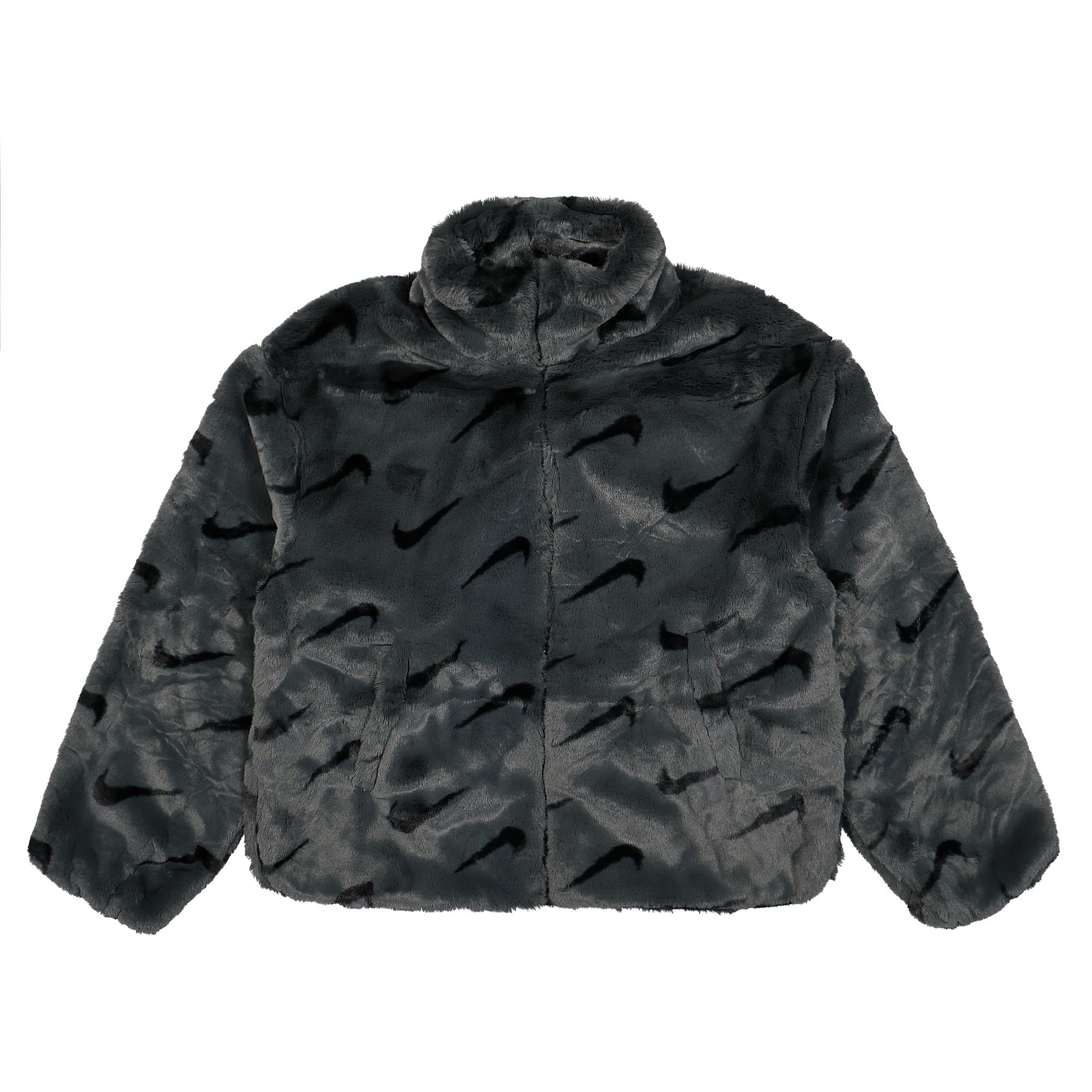 Nike Wmns Printed Faux Fur Jacket Dark Smoke Grey / Black / Black Jackets DQ6842 070 | Overkill