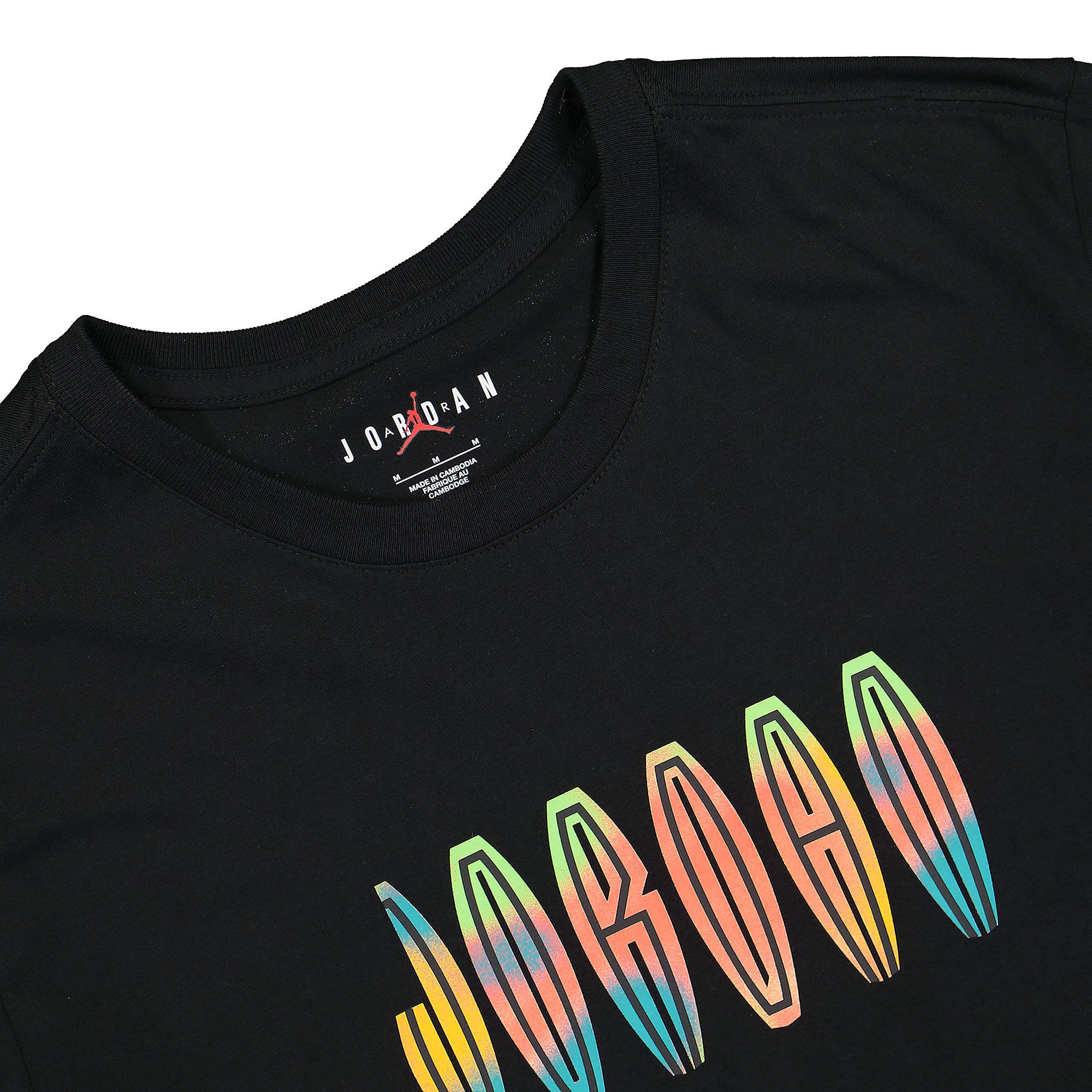 Jordan Air Jordan MVP Flight Wordmark Crew Tee Black / New Emerald / Infrared 23 / White T-Shirts Close-up | Overkill