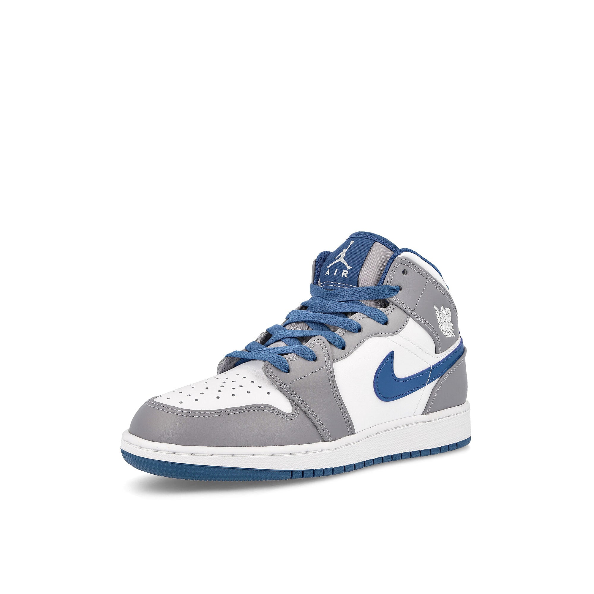 Jordan Air Jordan 1 Mid GS Cement Grey / White - True Blue Mid Top Sneakers Close Up | Overkill
