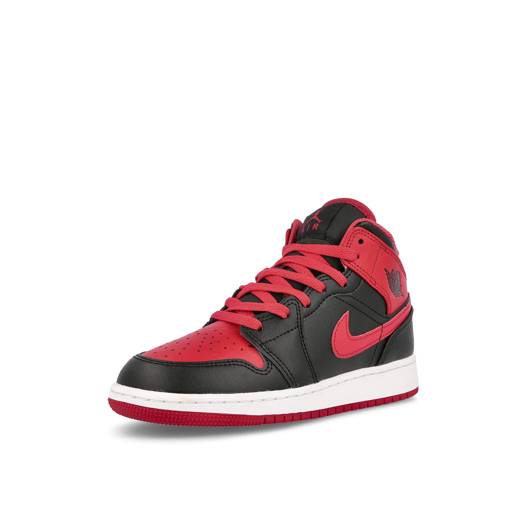 Jordan Air Jordan 1 Mid GS Black / Fire Red - White Mid Top Sneakers Close Up | Overkill