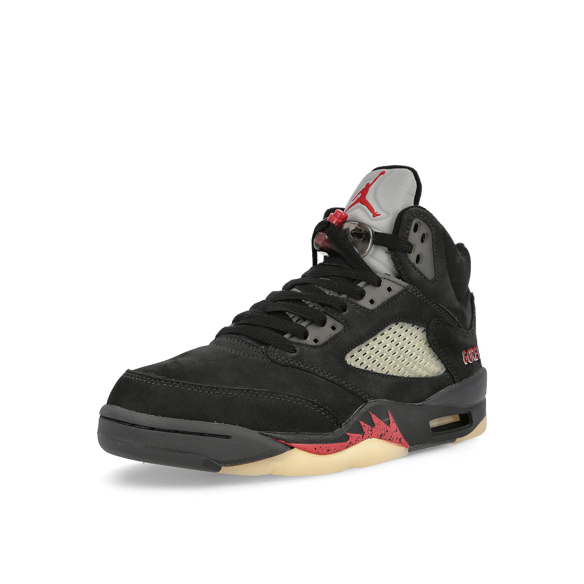 Jordan Air Jordan Wmns 5 Retro GTX Off Noir-Fire Red - Black - Muslin High Top Sneakers Close Up | Overkill