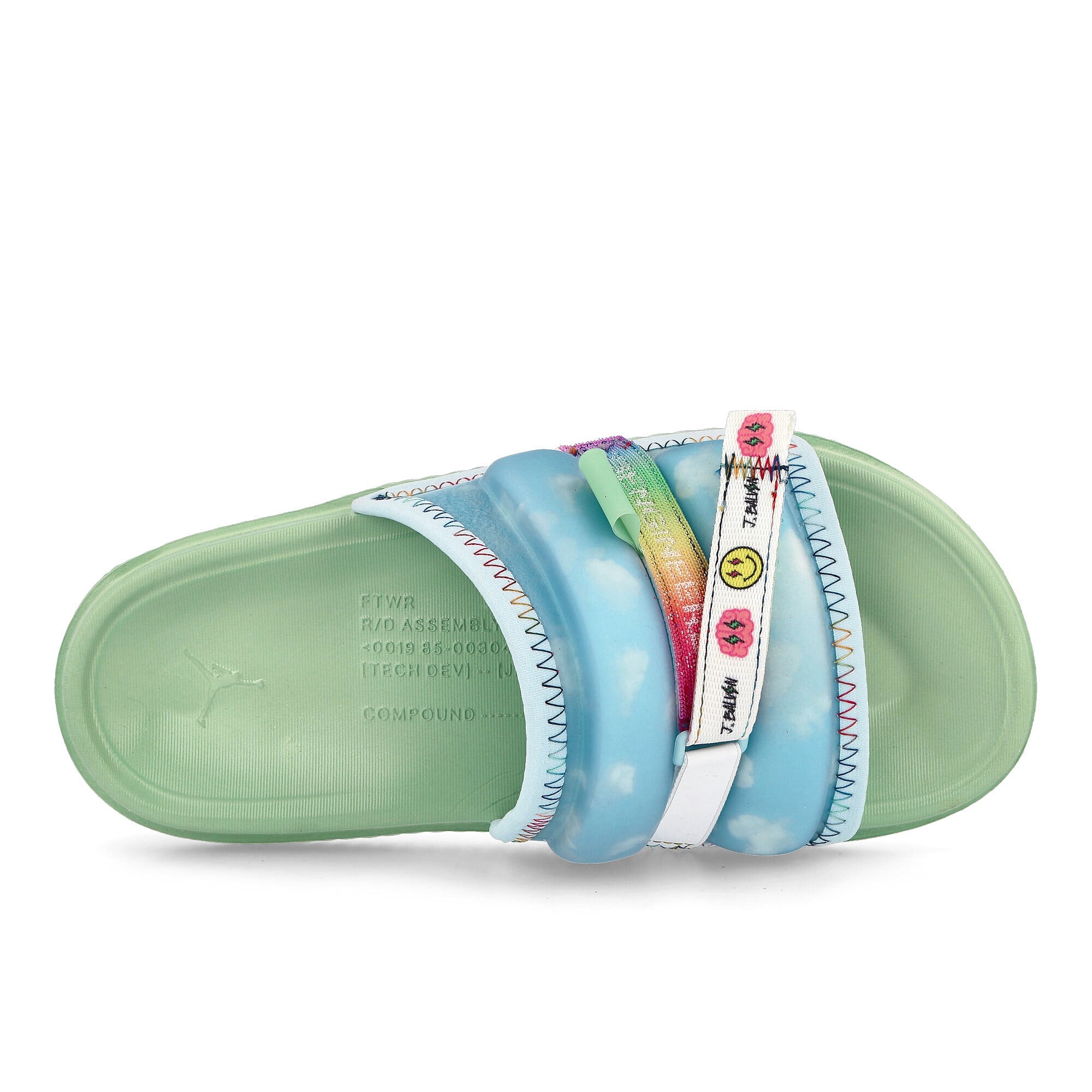 Jordan J Balvin x Air Jordan Super Play Slide SP Celecstine Blue / White - Enamel Green Slides, Sandals & Slippers Detailfoto | Overkill
