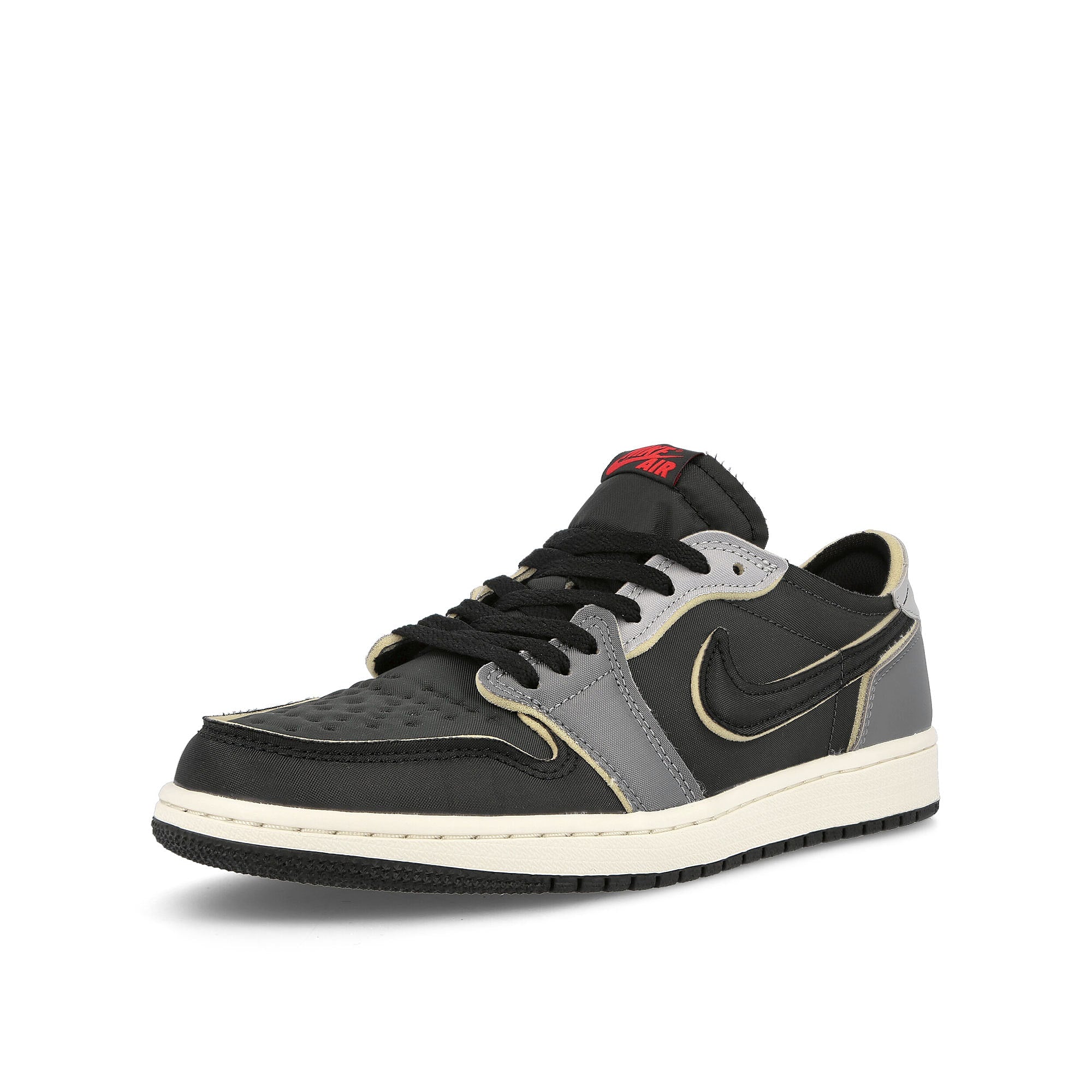 Jordan Air Jordan 1 Retro Low OG Black / Fire Red - Dark Smoke Grey Low Top Sneakers Close Up | Overkill