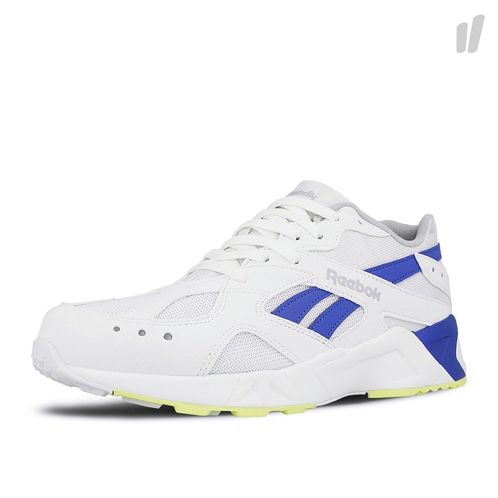 Reebok aztrek White-Gold Grey Cobalt-Lime Sneakers Close Up | Overkill
