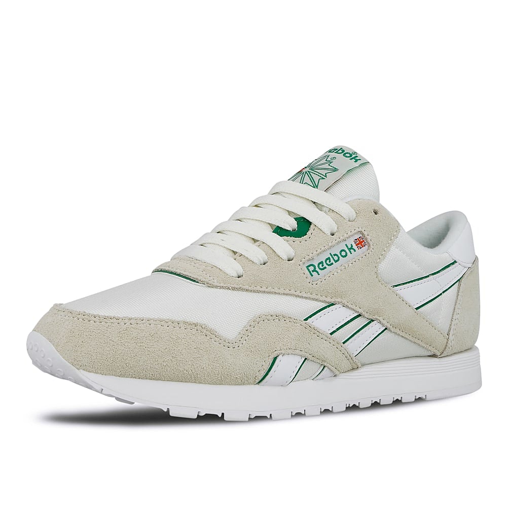 Reebok wmns classic nylon Chalk-Glen Green-White Sneakers Close Up | Overkill