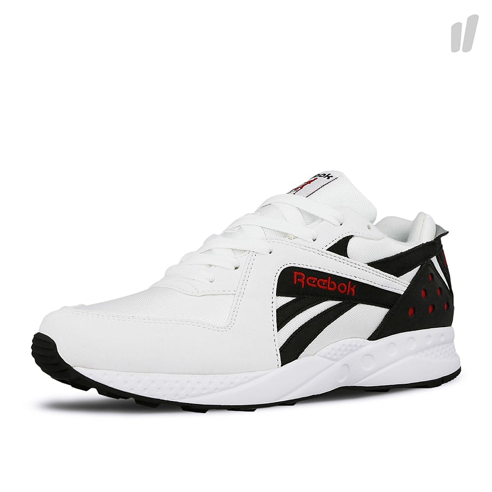 Reebok pyro White-Black-Cranberry Red Sneakers Close Up | Overkill