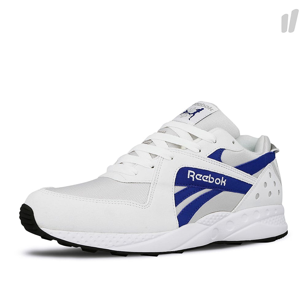 Reebok pyro White-Dark Royal-Steel Sneakers Close Up | Overkill