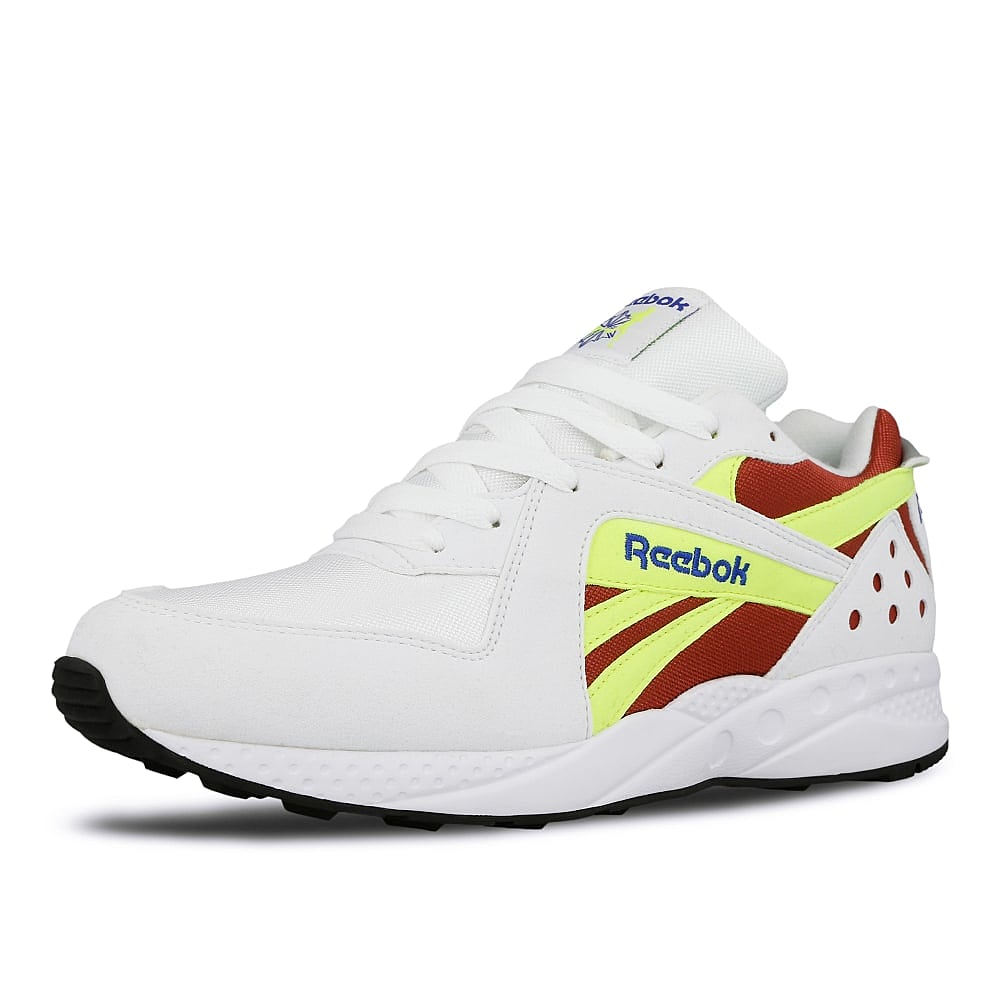 Reebok pyro White-Meteor Red-Neon Yellow-Crushed Cobalt-Black Sneakers Close Up | Overkill