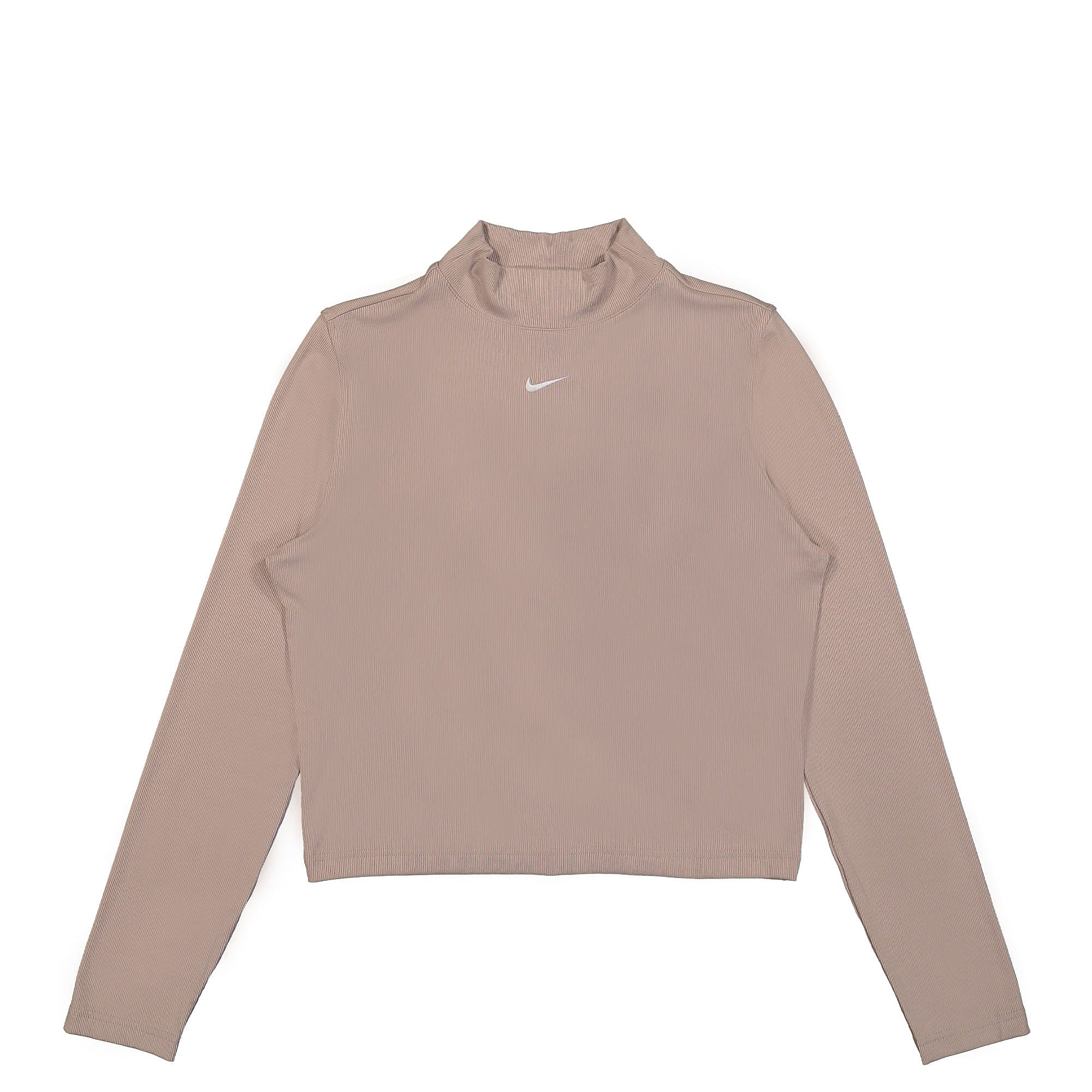Nike W Essential Ribbed Mock Long Sleeve Top Diffused Taupe / White Longsleeves DV7880 272 | Overkill