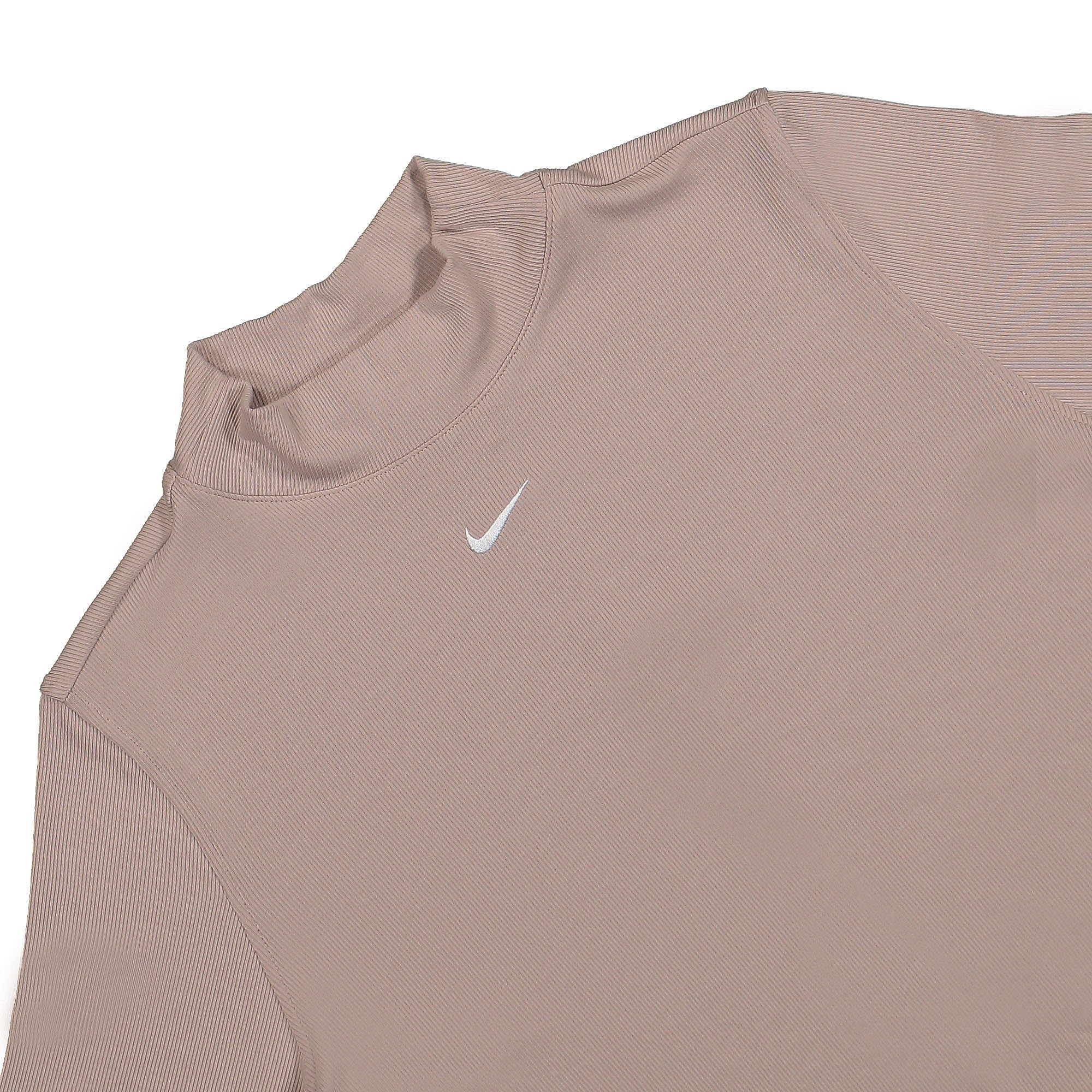 Nike W Essential Ribbed Mock Long Sleeve Top Diffused Taupe / White Longsleeves Close-up | Overkill