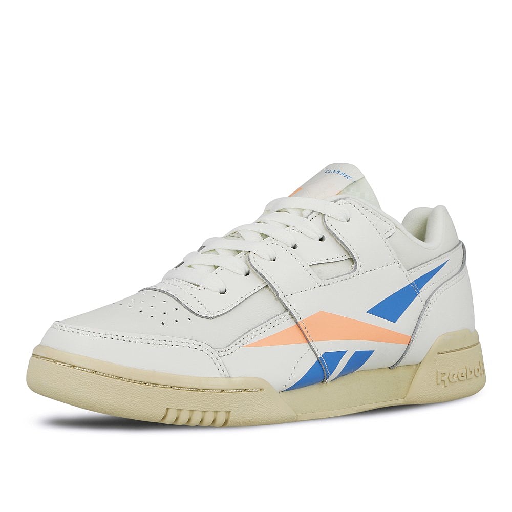 Reebok wmns workout lo plus Chalk-Cyan-Sunglow Sneakers Close Up | Overkill