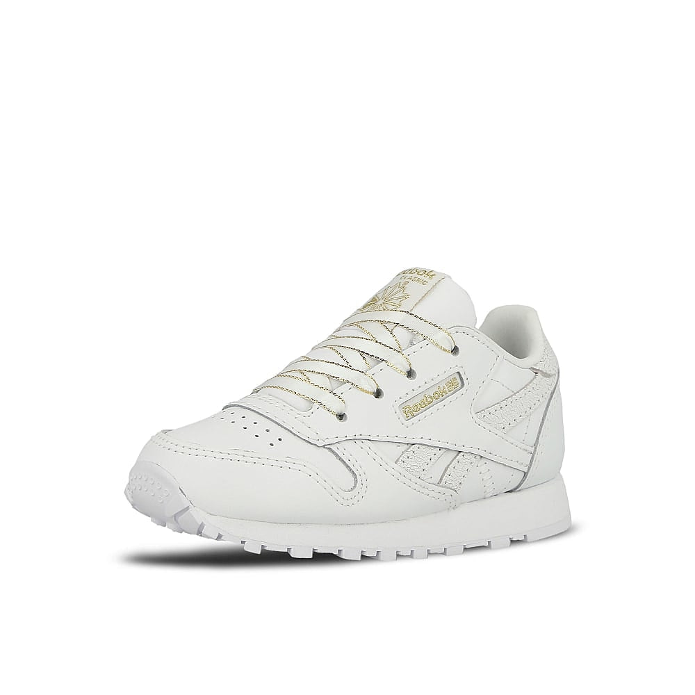 Reebok classic leather infants White-Chalk-Gold Low Top Sneakers Close Up | Overkill