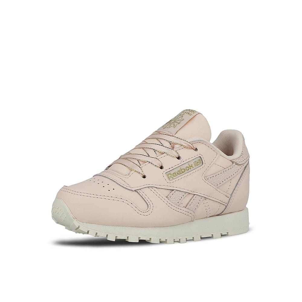 Reebok classic leather infants Pale Pink-Chalk-Gold Low Top Sneakers Close Up | Overkill