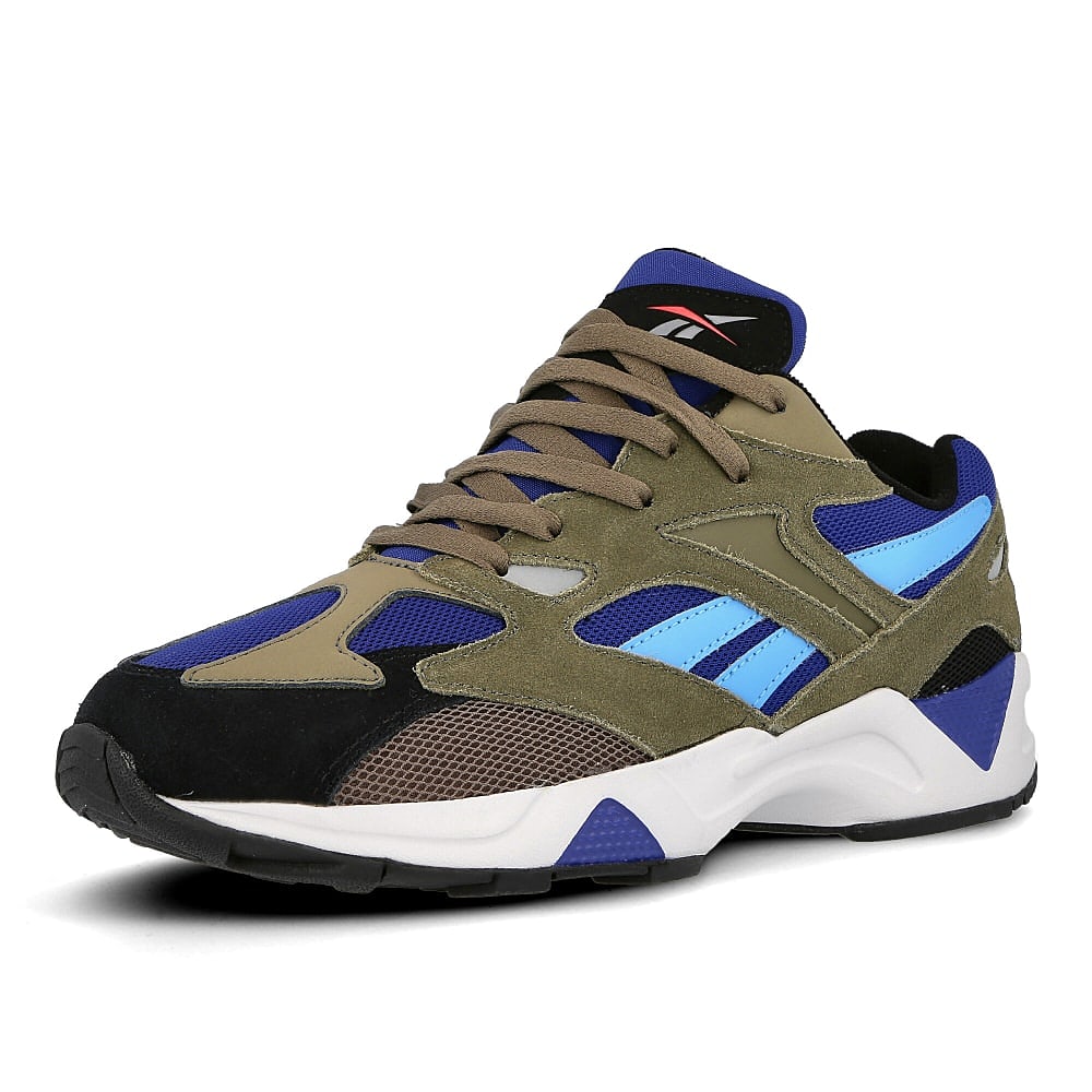 Reebok aztrek 96 Modern Olive-Cobalt-Black Sneakers Close Up | Overkill
